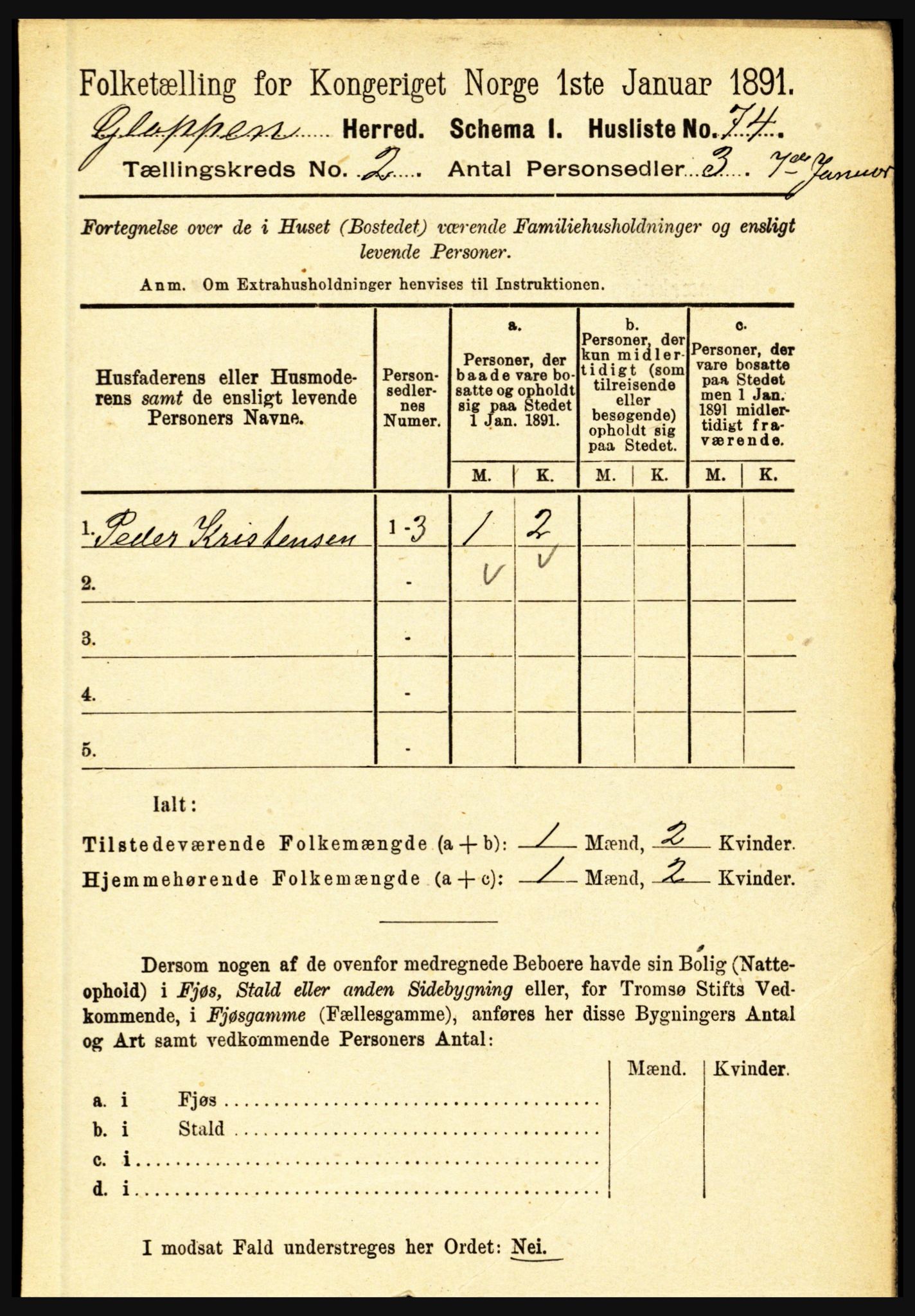 RA, 1891 census for 1445 Gloppen, 1891, p. 625