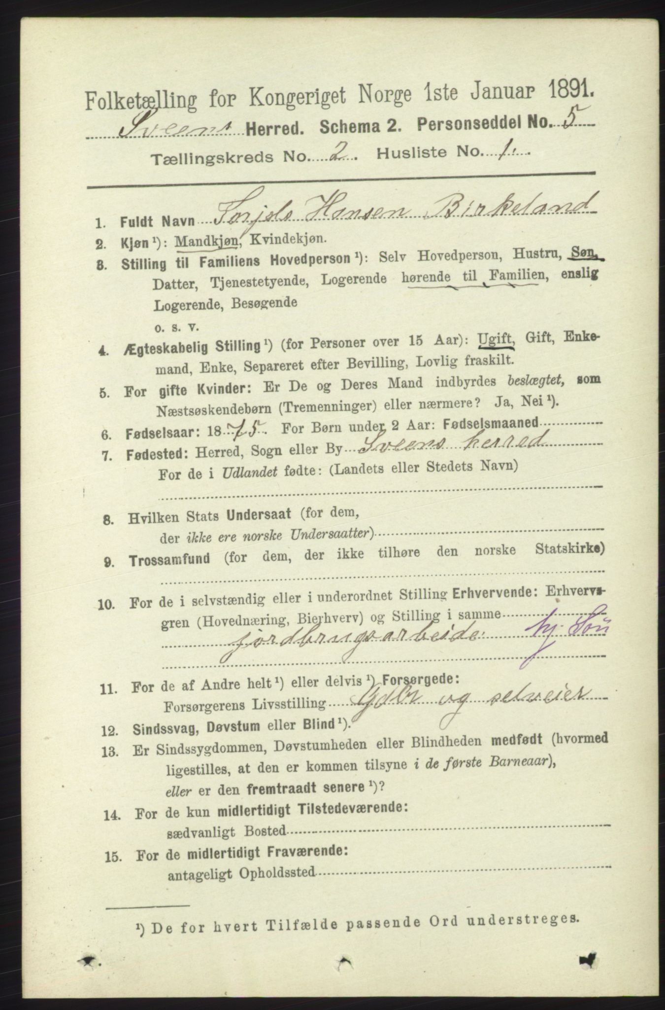 RA, 1891 census for 1216 Sveio, 1891, p. 518