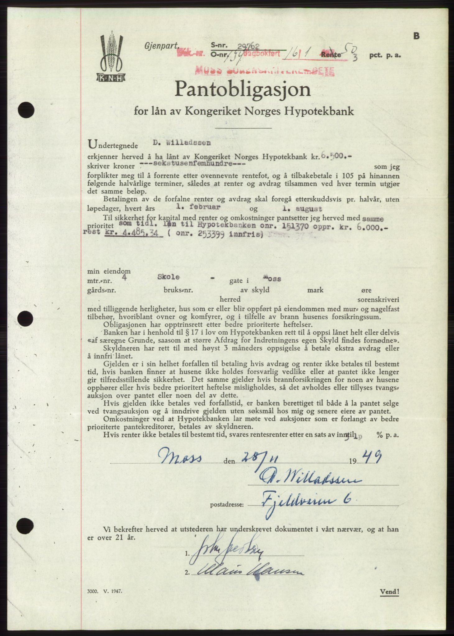 Moss sorenskriveri, SAO/A-10168: Mortgage book no. B23, 1949-1950, Diary no: : 134/1950