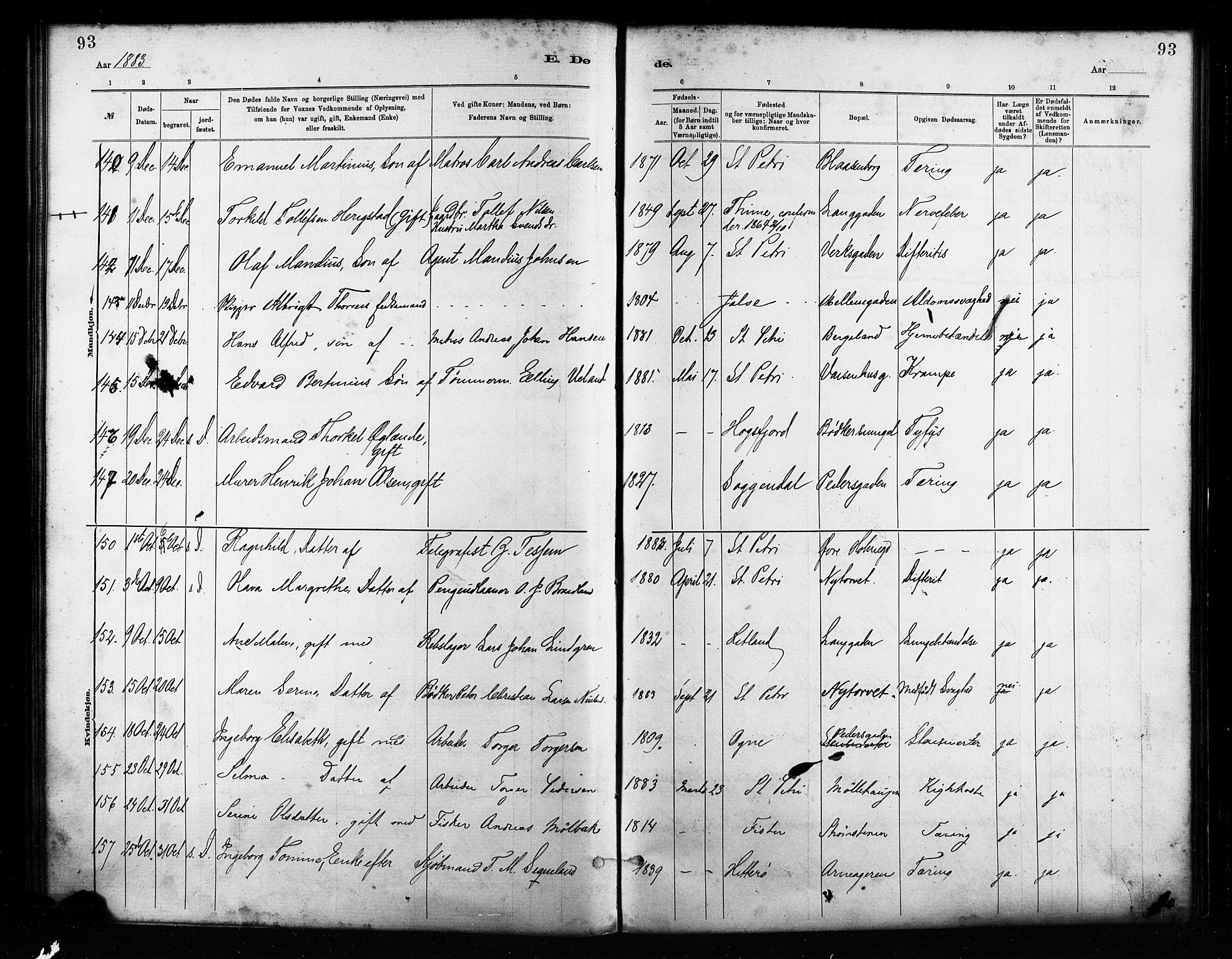 St. Petri sokneprestkontor, AV/SAST-A-101813/001/30/30BA/L0017: Parish register (official) no. A 17, 1879-1895, p. 93