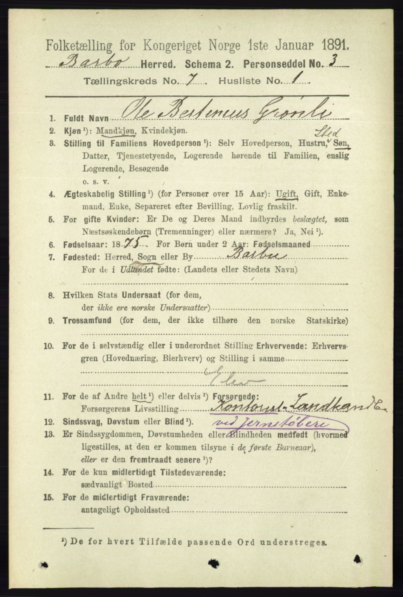 RA, 1891 census for 0990 Barbu, 1891, p. 5051