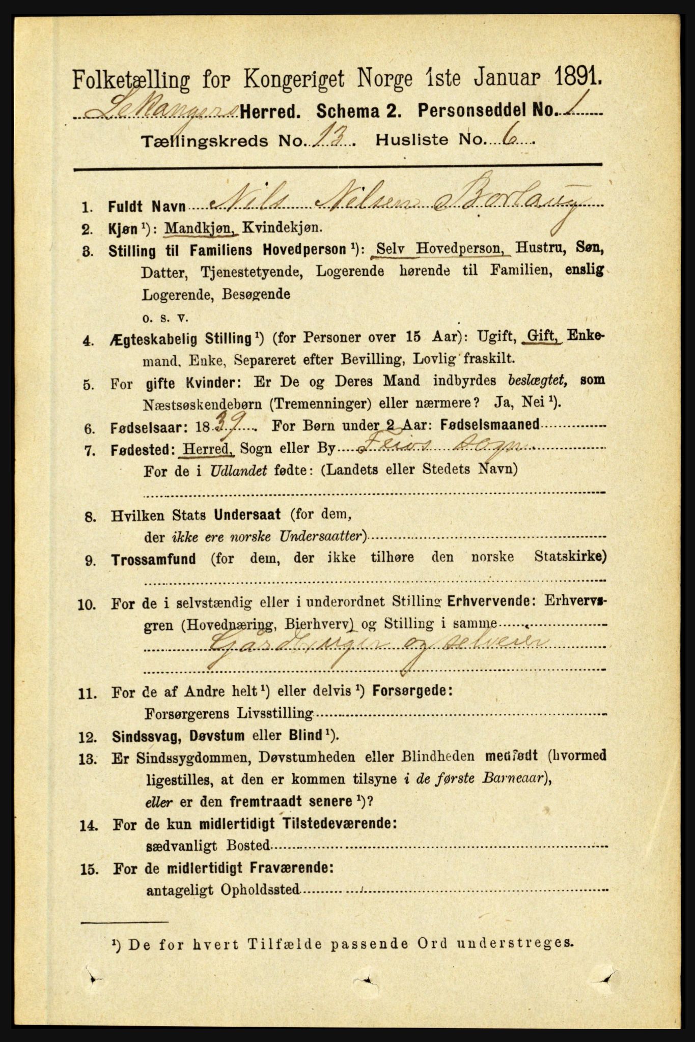 RA, 1891 census for 1419 Leikanger, 1891, p. 2487