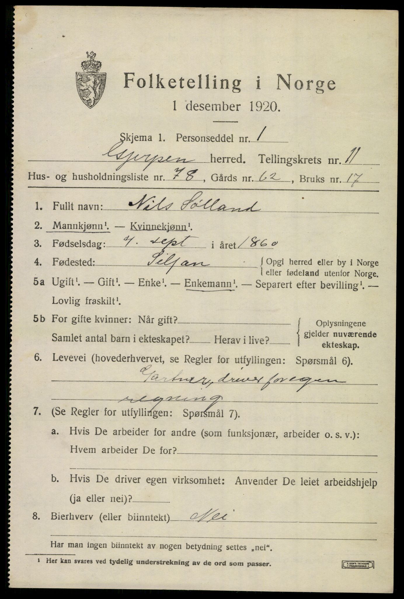 SAKO, 1920 census for Gjerpen, 1920, p. 13218