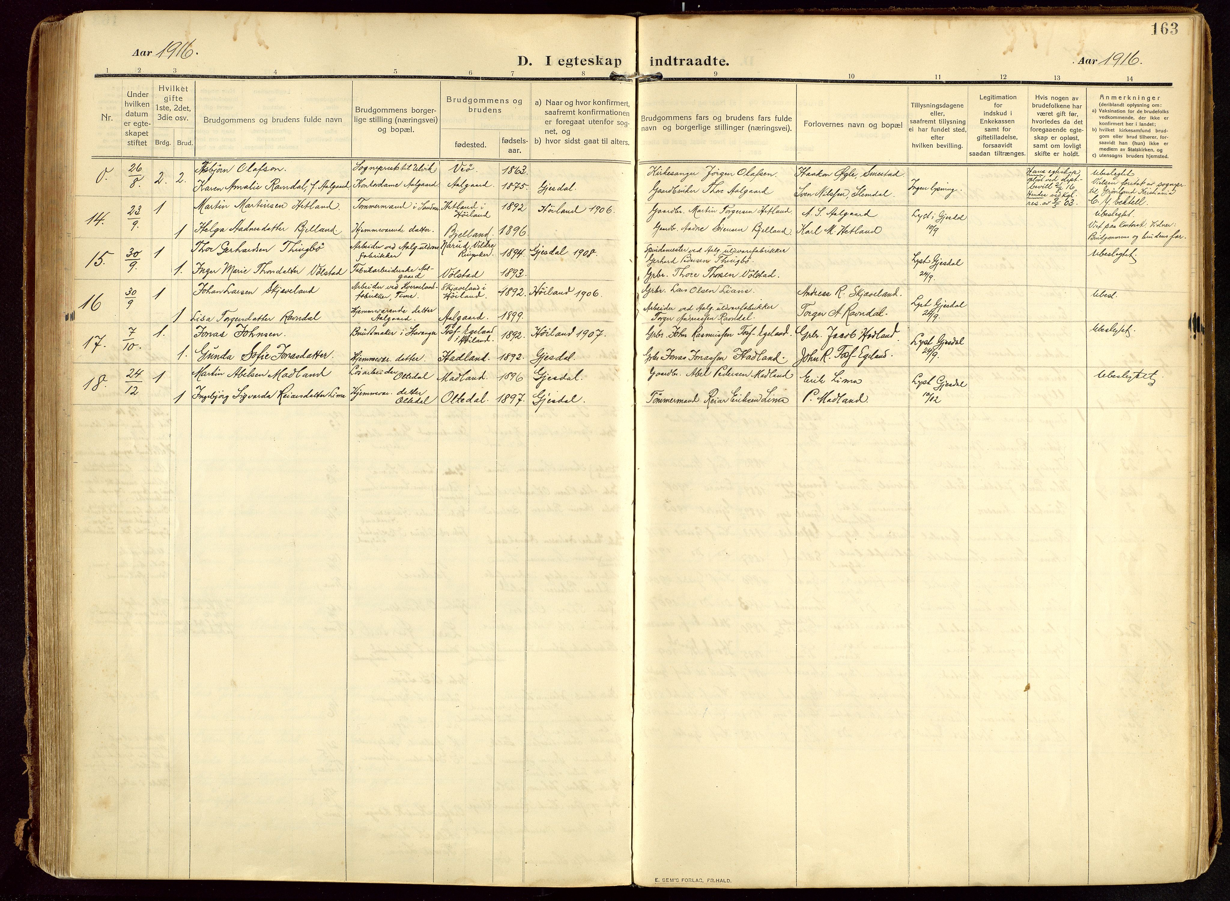 Lye sokneprestkontor, AV/SAST-A-101794/002/B/L0001: Parish register (official) no. A 13, 1910-1925, p. 163