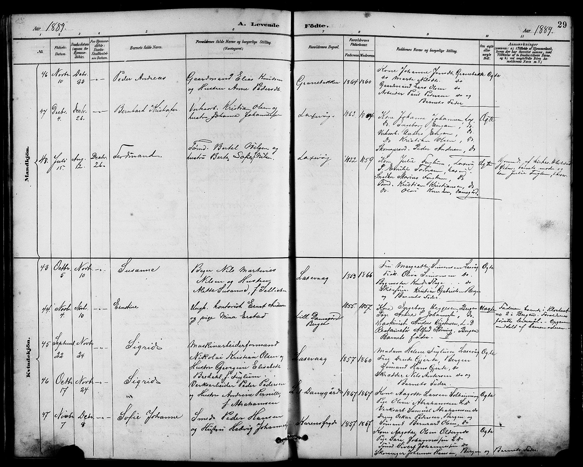 Laksevåg Sokneprestembete, AV/SAB-A-76501/H/Ha/Hab/Haba/L0003: Parish register (copy) no. A 3, 1887-1899, p. 29