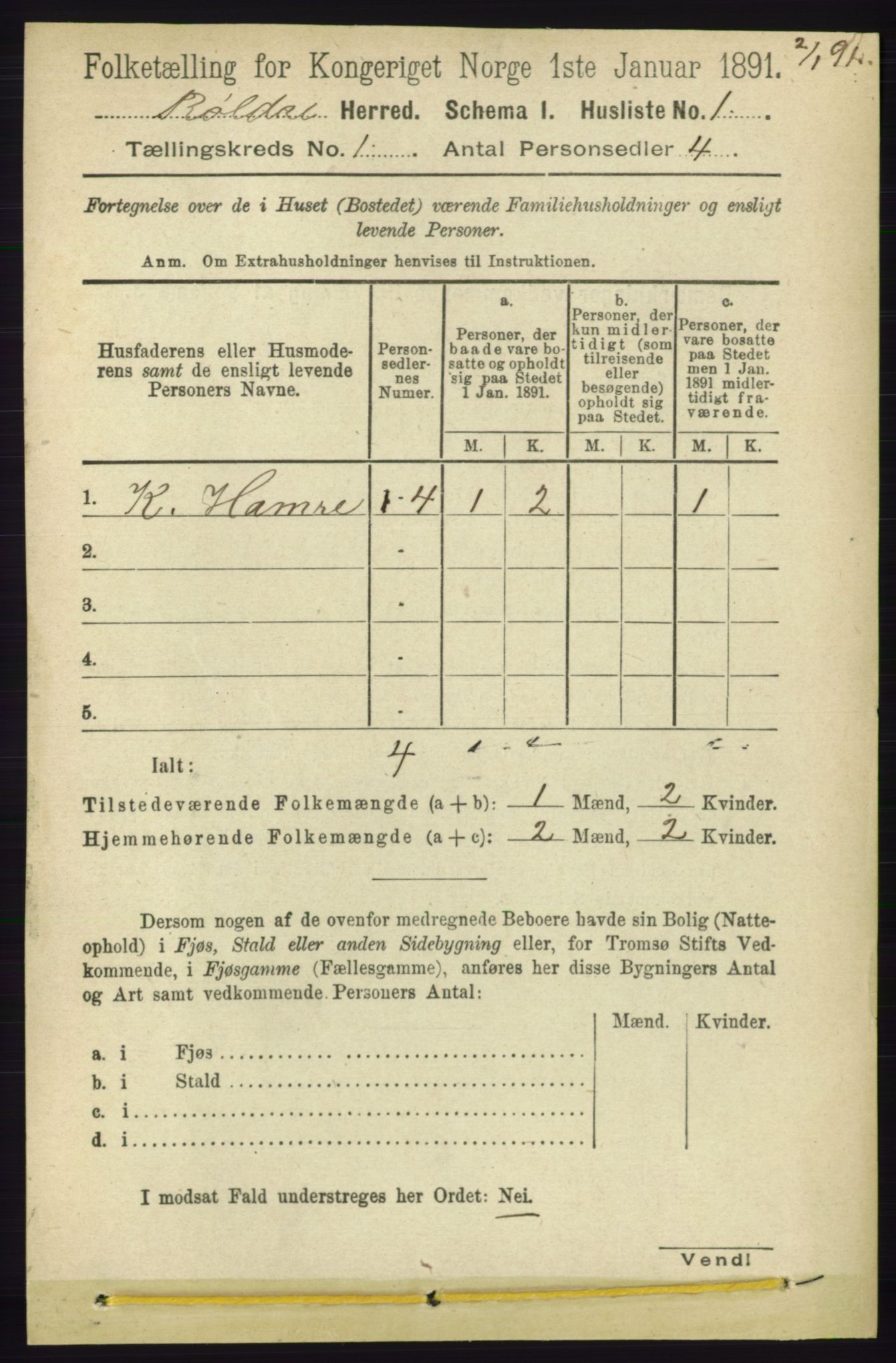 RA, 1891 census for 1229 Røldal, 1891, p. 14