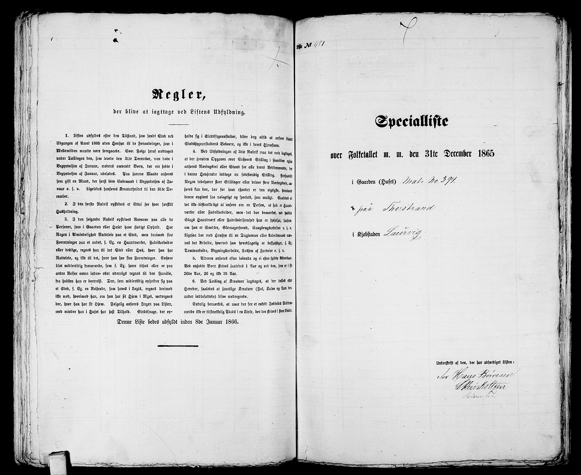 RA, 1865 census for Larvik, 1865, p. 987