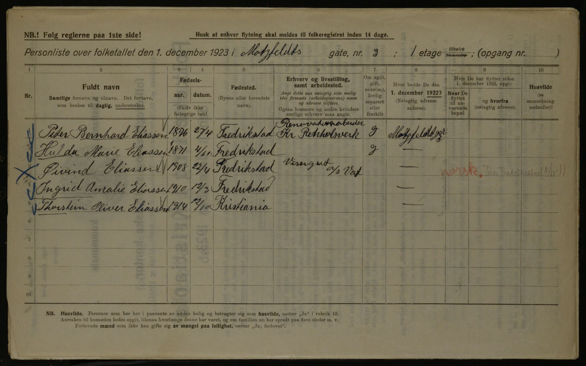 OBA, Municipal Census 1923 for Kristiania, 1923, p. 72854