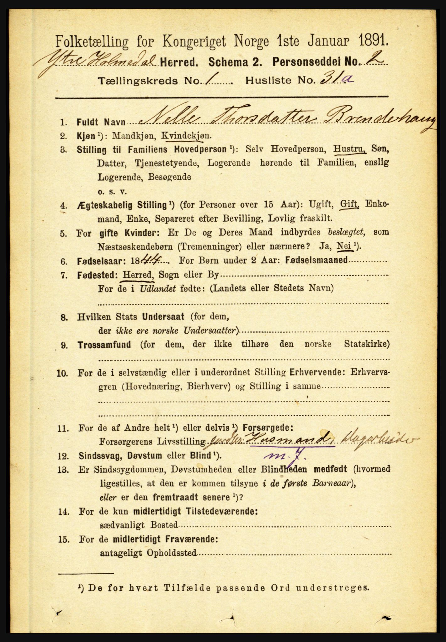 RA, 1891 census for 1429 Ytre Holmedal, 1891, p. 238