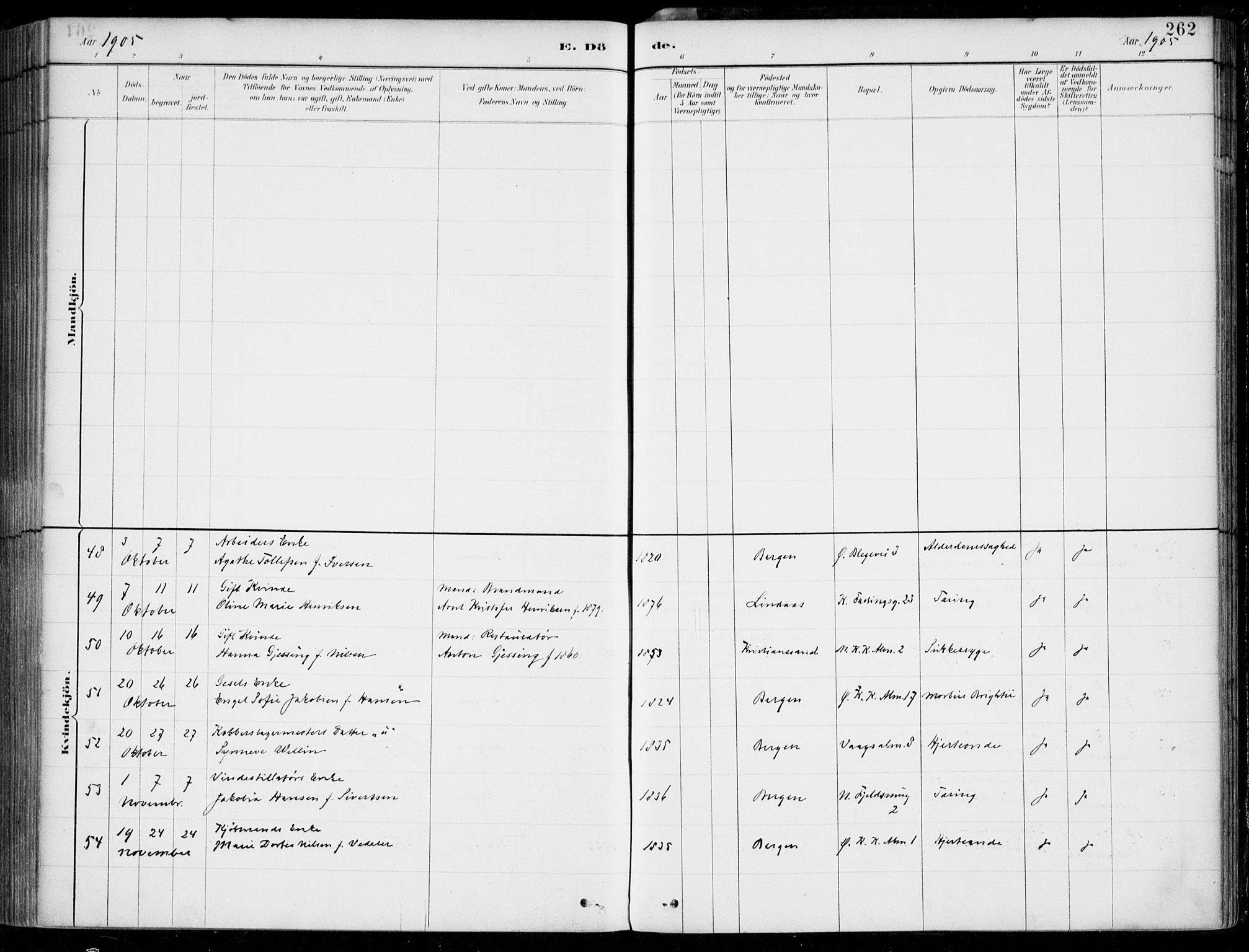 Korskirken sokneprestembete, SAB/A-76101/H/Hab: Parish register (copy) no. E 4, 1884-1910, p. 262