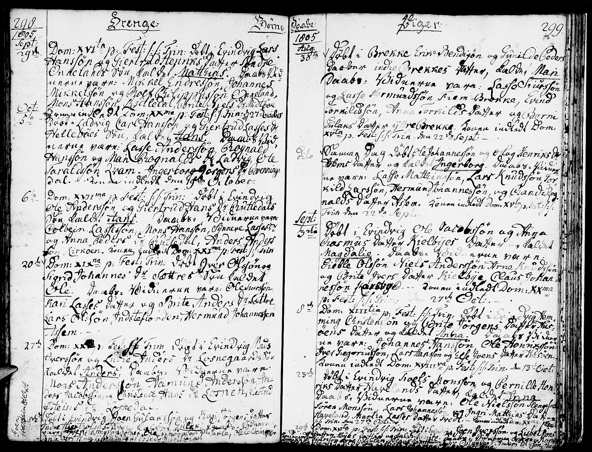 Gulen sokneprestembete, AV/SAB-A-80201/H/Haa/Haaa/L0016: Parish register (official) no. A 16, 1798-1808, p. 298-299