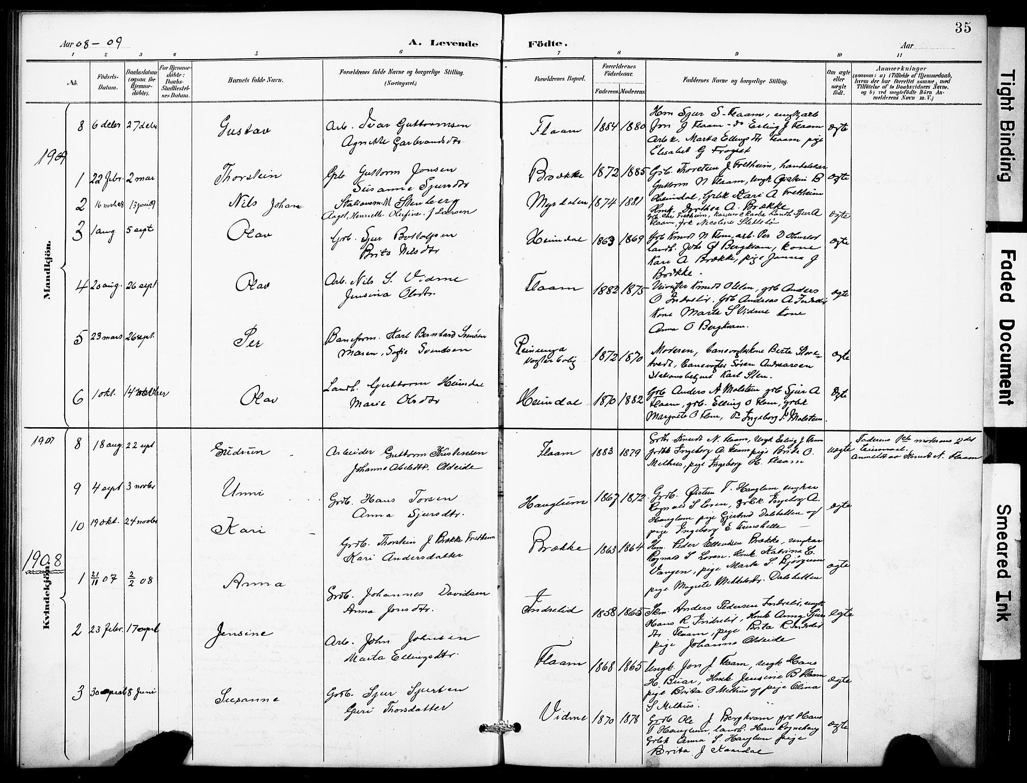 Aurland sokneprestembete, SAB/A-99937/H/Hb/Hbb/L0002: Parish register (copy) no. B 2, 1887-1929, p. 35