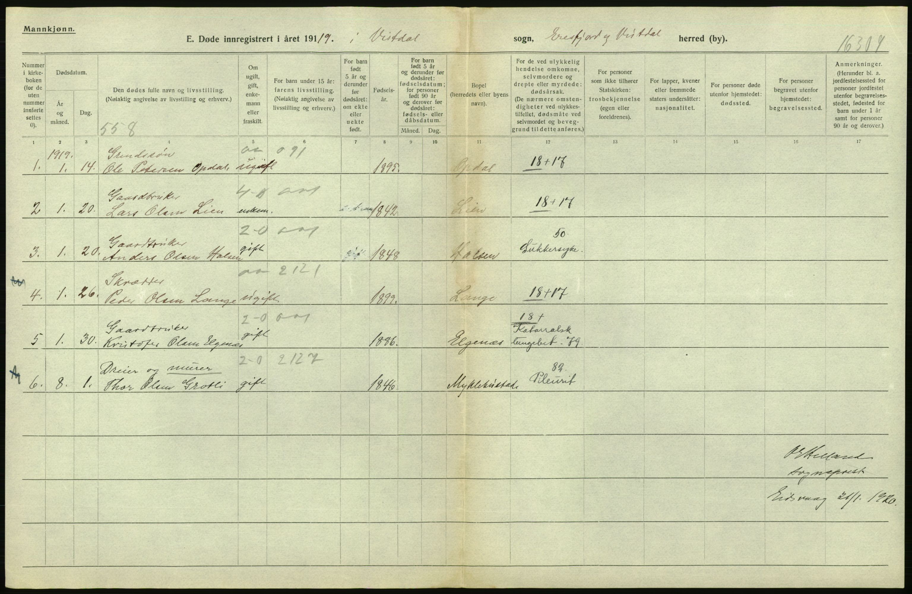 Statistisk sentralbyrå, Sosiodemografiske emner, Befolkning, AV/RA-S-2228/D/Df/Dfb/Dfbi/L0042: Møre fylke: Døde. Bygder og byer., 1919, p. 120