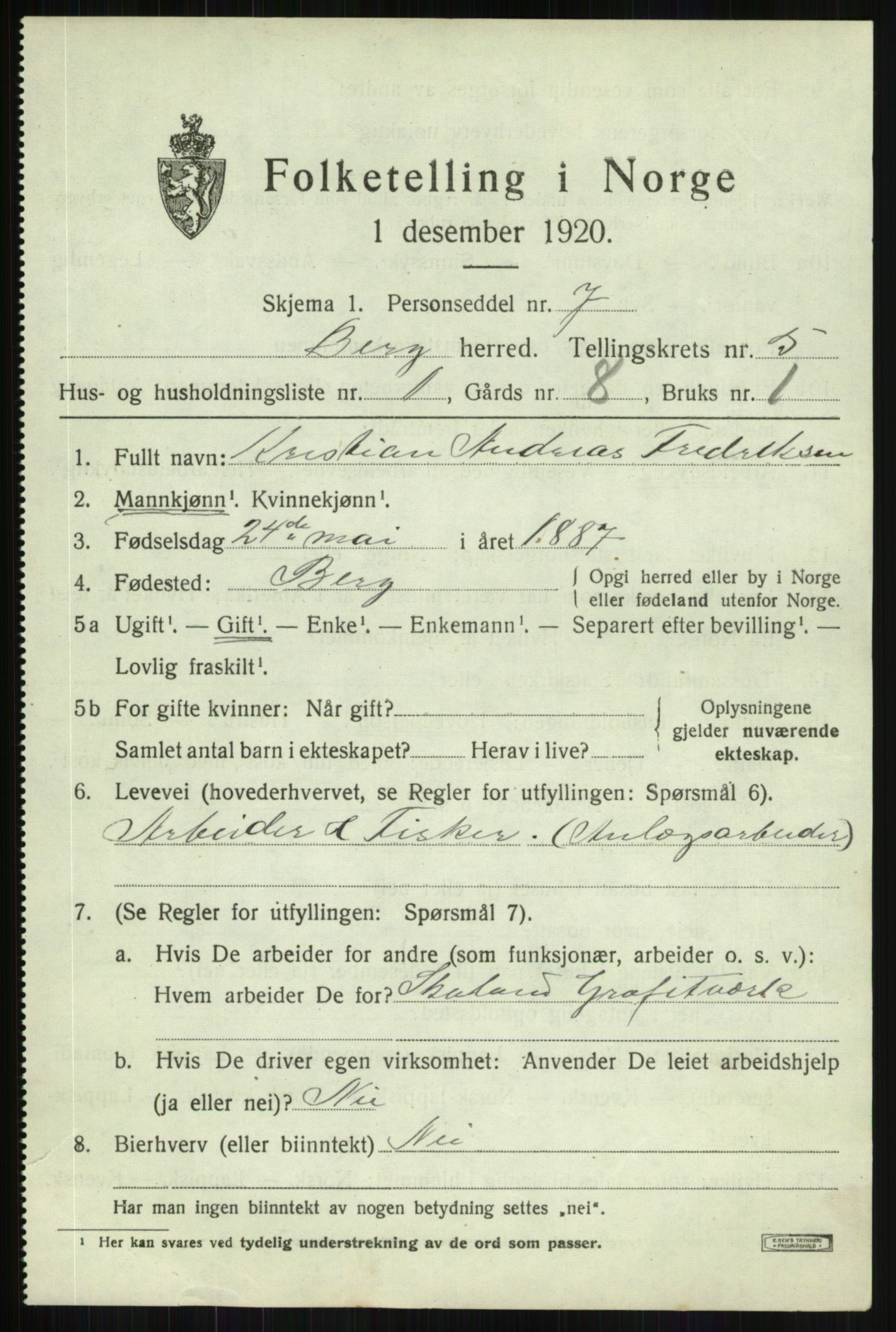 SATØ, 1920 census for Berg, 1920, p. 1716