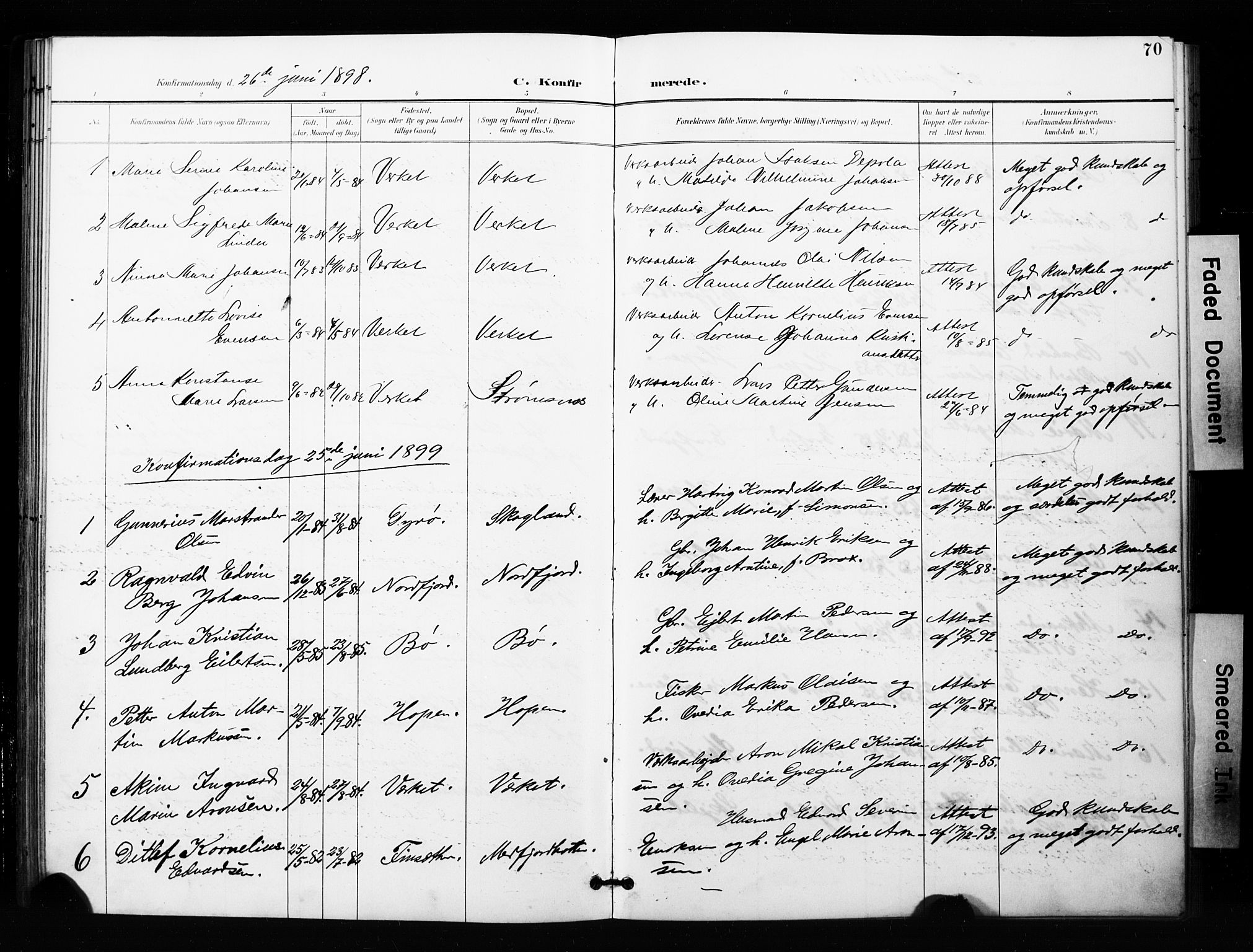 Berg sokneprestkontor, SATØ/S-1318/G/Ga/Gaa/L0005kirke: Parish register (official) no. 5, 1894-1905, p. 70