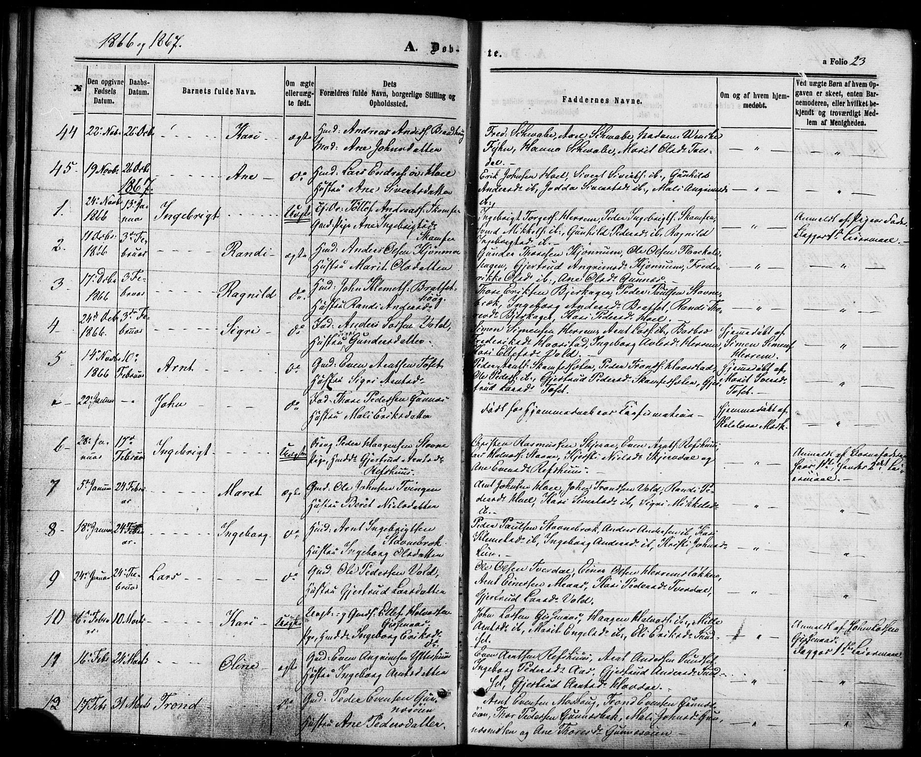 Ministerialprotokoller, klokkerbøker og fødselsregistre - Sør-Trøndelag, SAT/A-1456/674/L0870: Parish register (official) no. 674A02, 1861-1879, p. 23