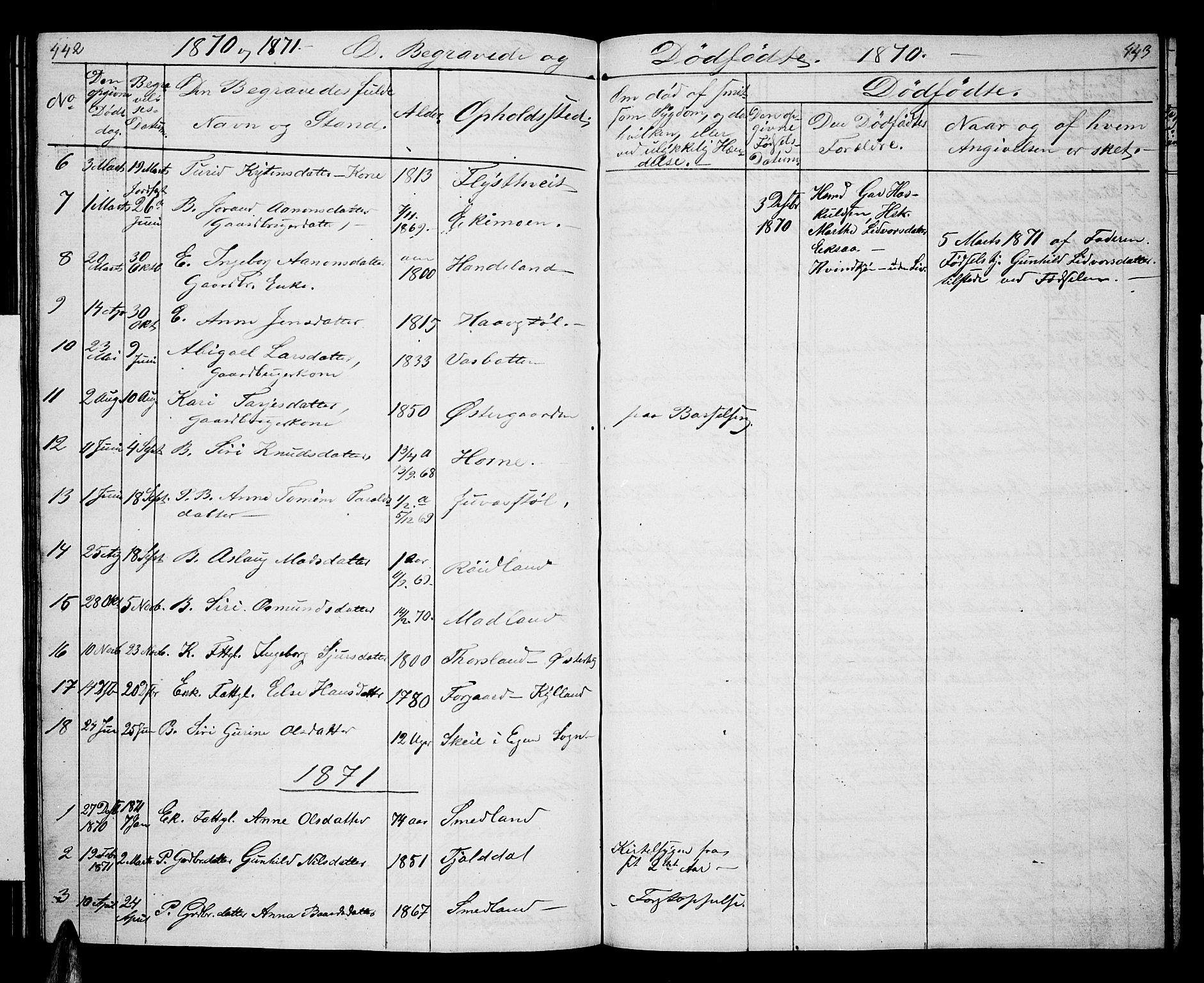 Åseral sokneprestkontor, SAK/1111-0051/F/Fb/L0001: Parish register (copy) no. B 1, 1856-1877, p. 442-443