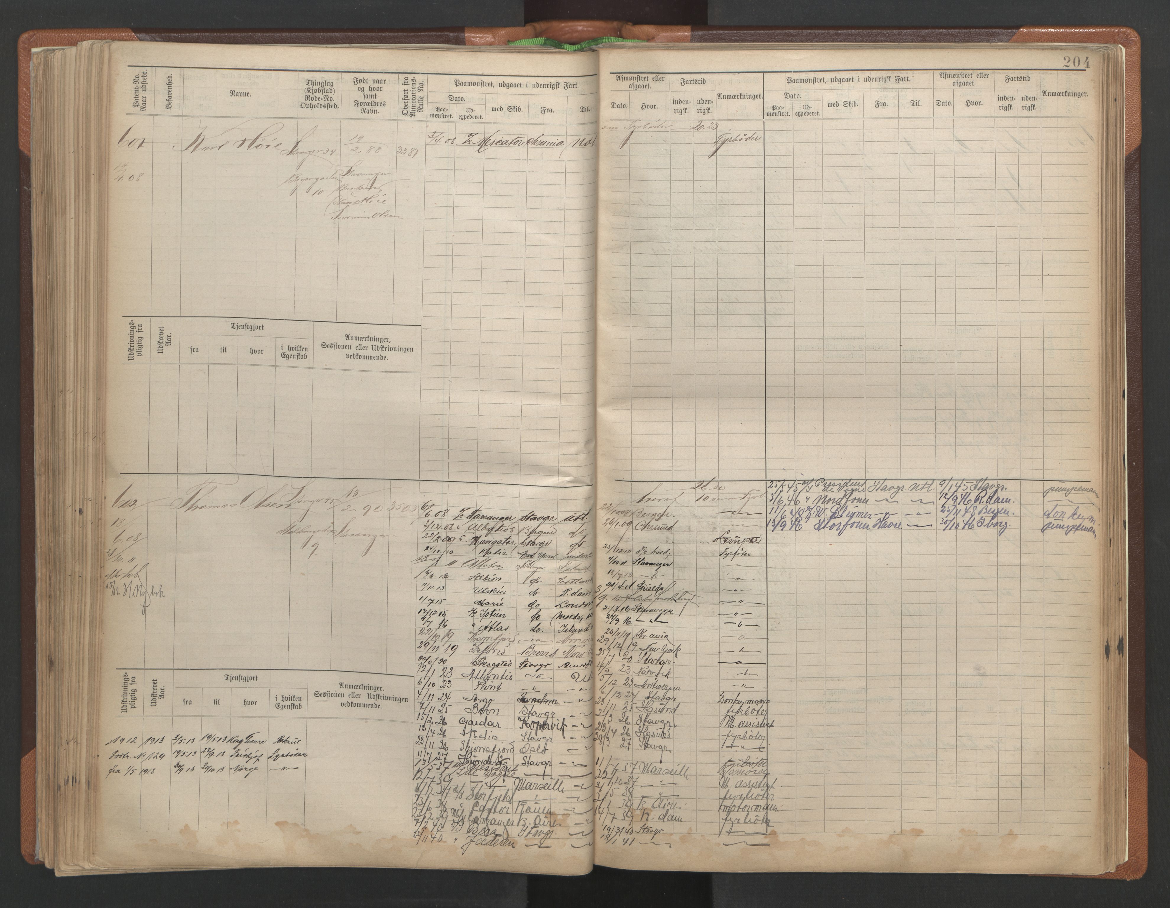 Stavanger sjømannskontor, AV/SAST-A-102006/F/Fe/L0002: Maskinist- og fyrbøterrulle, patentnr. 195-781, 1893-1922, p. 209