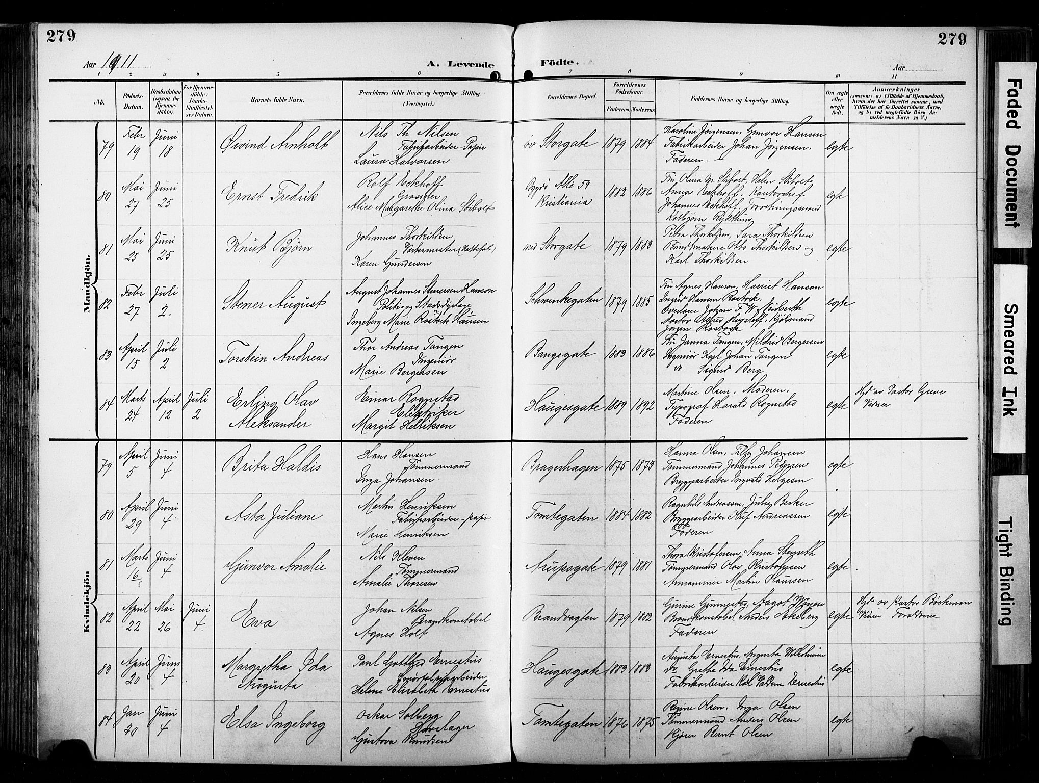 Bragernes kirkebøker, AV/SAKO-A-6/F/Fb/L0009: Parish register (official) no. II 9, 1902-1911, p. 279