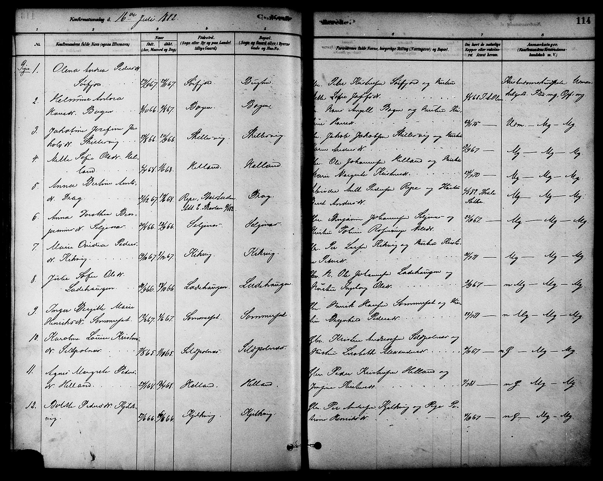 Ministerialprotokoller, klokkerbøker og fødselsregistre - Nordland, AV/SAT-A-1459/861/L0868: Parish register (official) no. 861A03, 1879-1889, p. 114