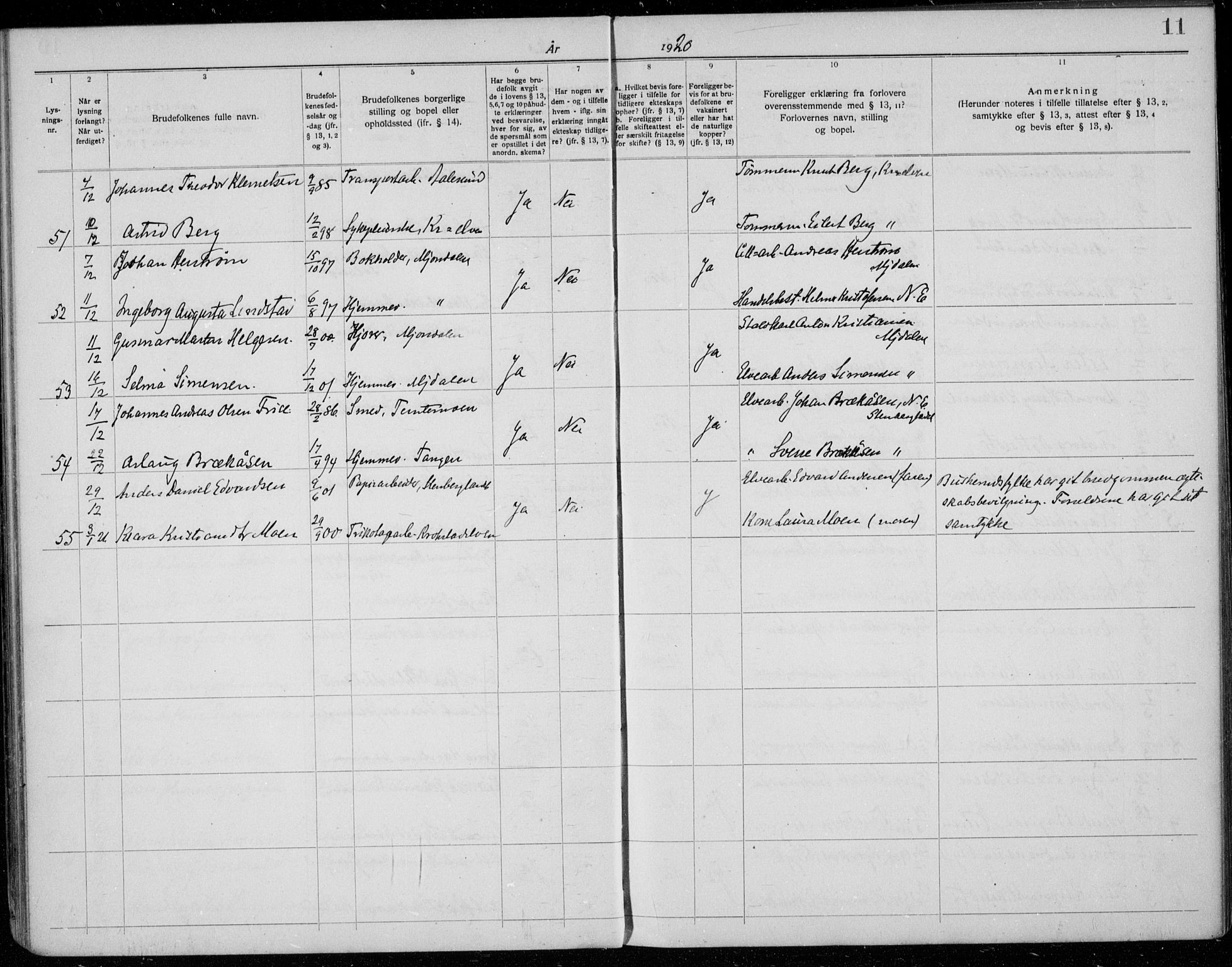 Nedre Eiker kirkebøker, AV/SAKO-A-612/H/Ha/L0001: Banns register no. 1, 1919-1937, p. 11