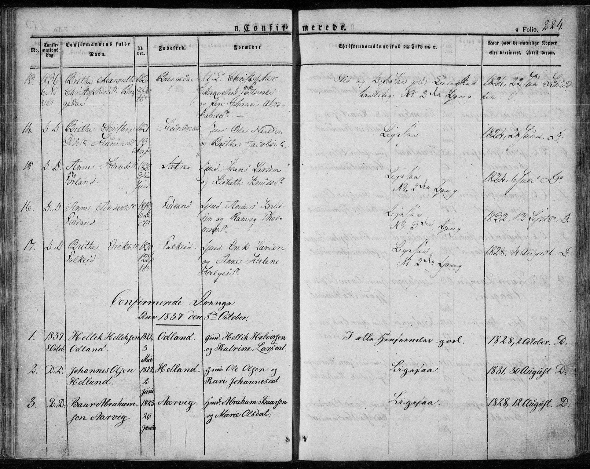 Tysvær sokneprestkontor, AV/SAST-A -101864/H/Ha/Haa/L0001: Parish register (official) no. A 1.1, 1831-1856, p. 224