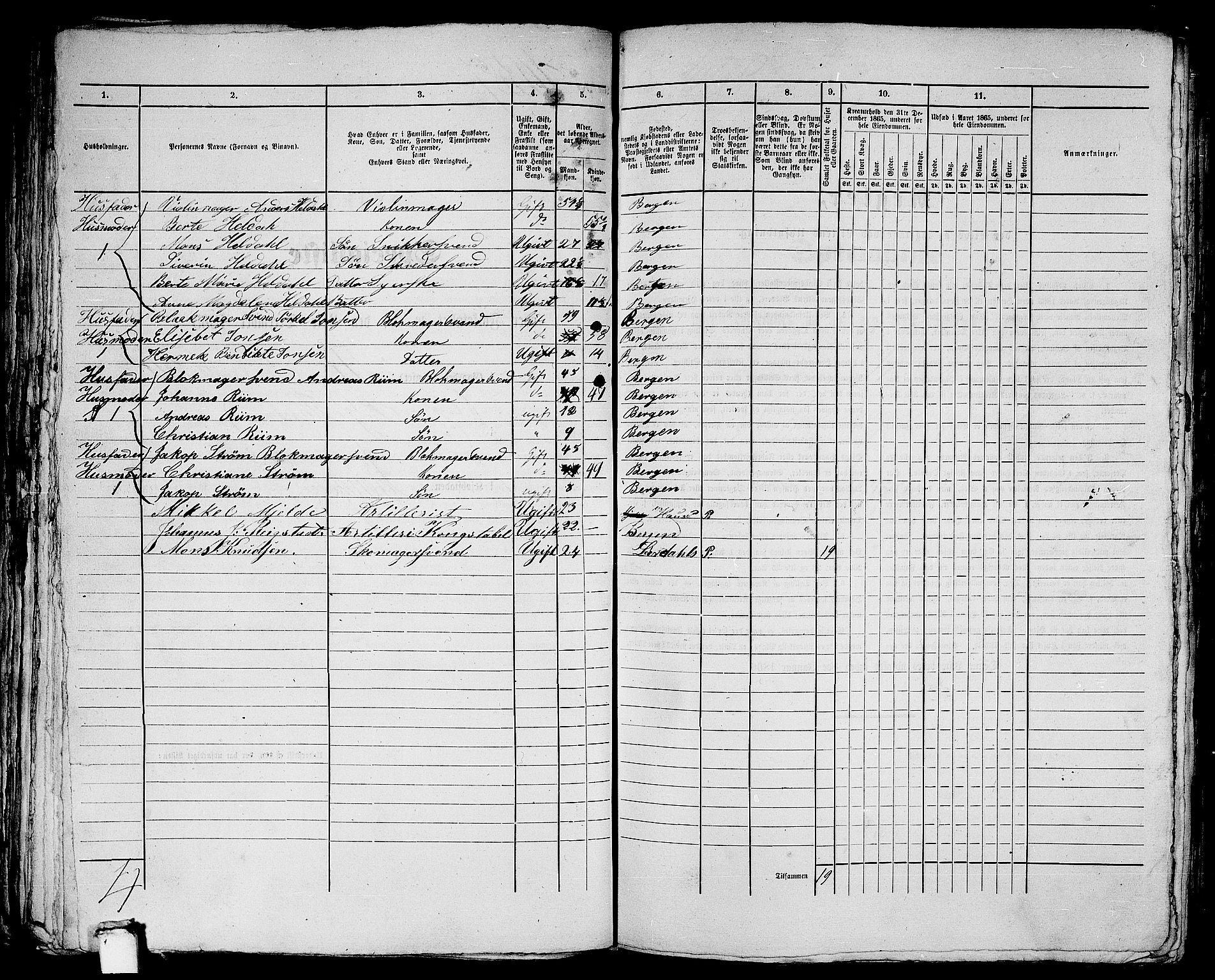 RA, 1865 census for Bergen, 1865, p. 2172