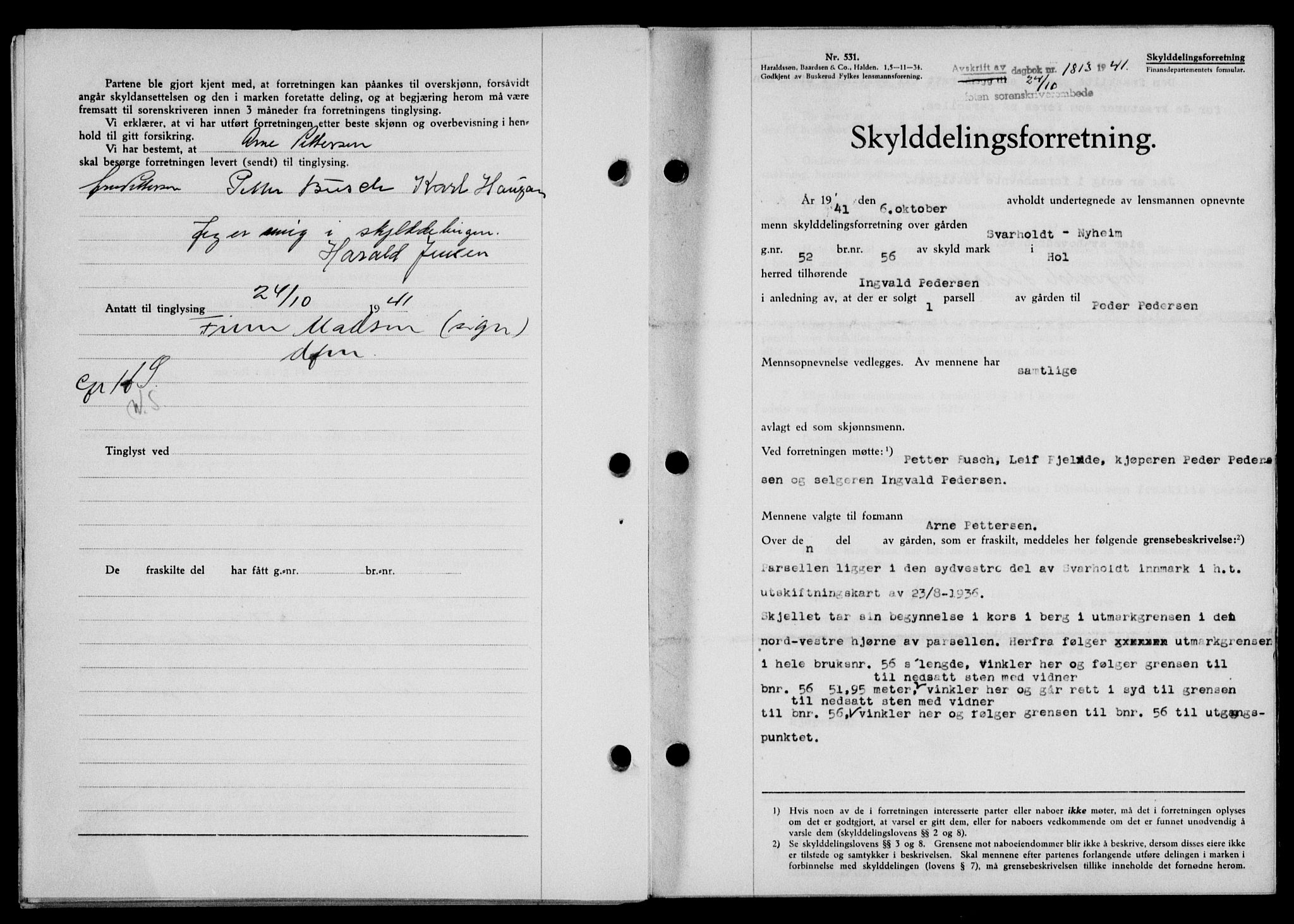 Lofoten sorenskriveri, SAT/A-0017/1/2/2C/L0009a: Mortgage book no. 9a, 1941-1942, Diary no: : 1813/1941