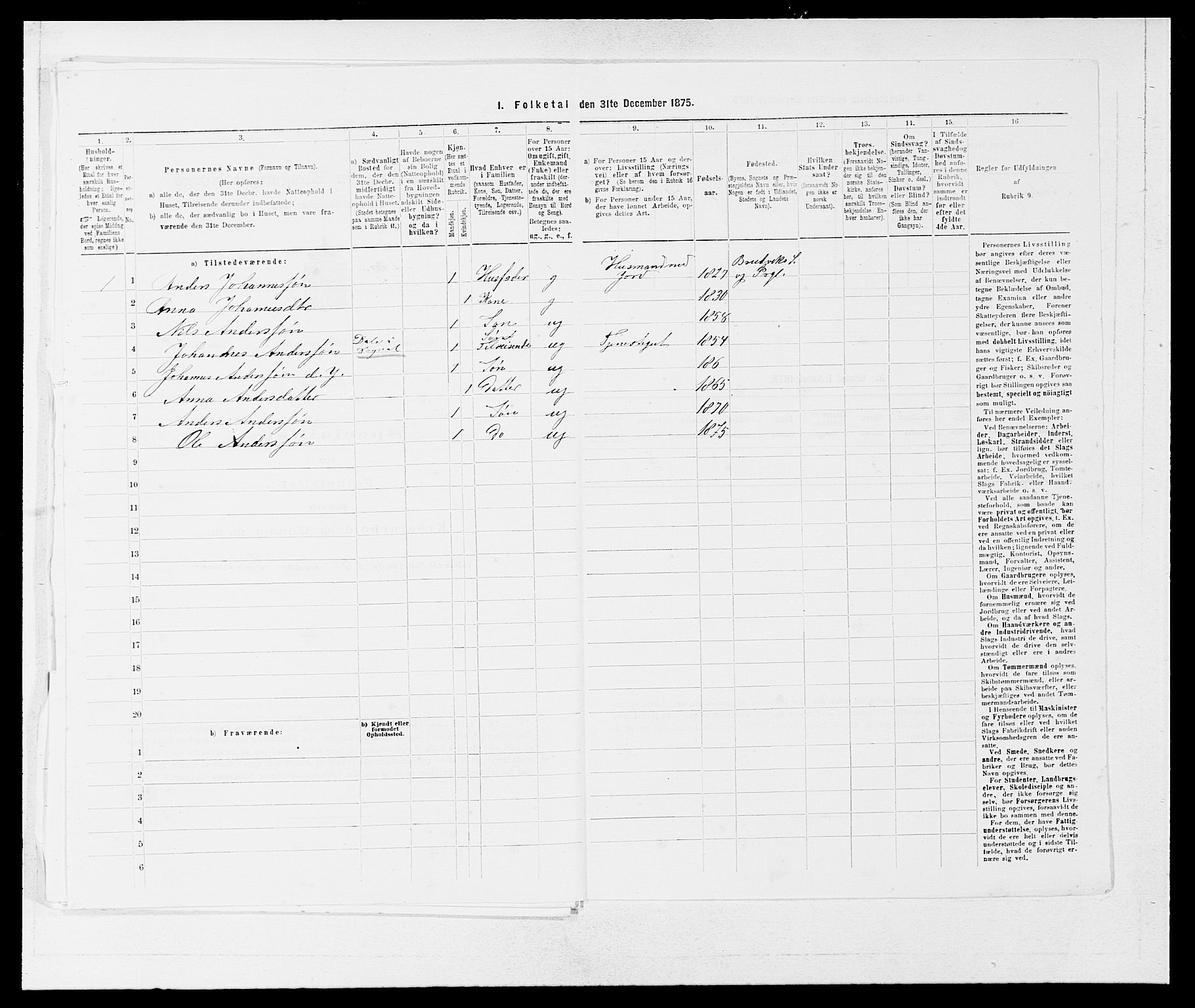 SAB, 1875 census for 1251P Bruvik, 1875, p. 250