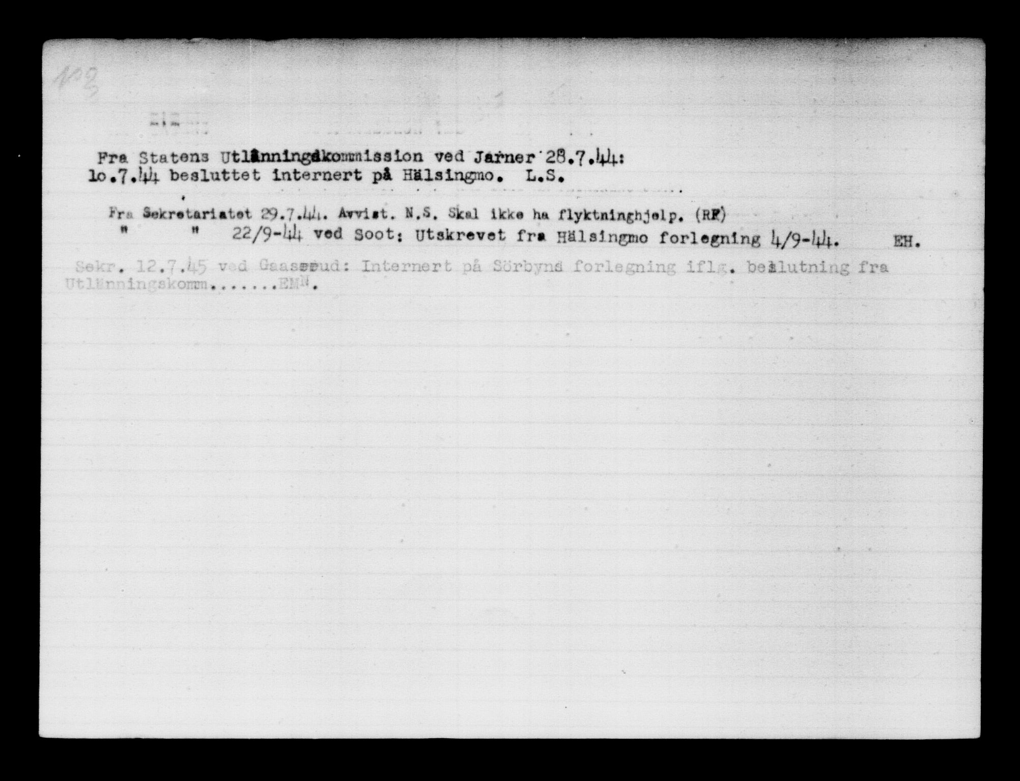 Utenriksstasjonene, Legasjonen i Stockholm, Flyktningkontoret, AV/RA-S-6753/V/Va/L0011: Kjesäterkartoteket, flyktninger med registreringsnr. 25300-28349, 1940-1945, p. 2811