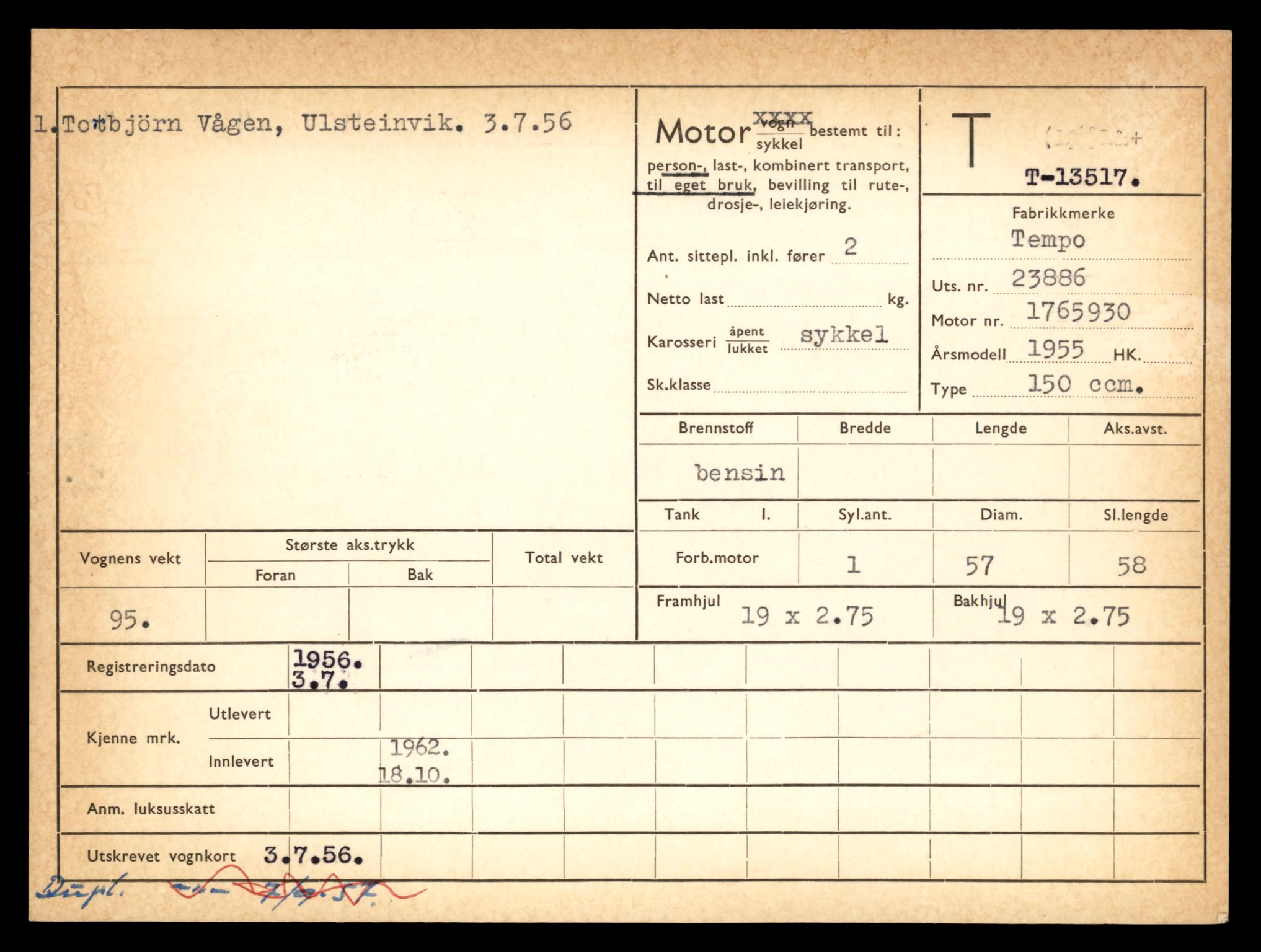 Møre og Romsdal vegkontor - Ålesund trafikkstasjon, AV/SAT-A-4099/F/Fe/L0039: Registreringskort for kjøretøy T 13361 - T 13530, 1927-1998, p. 2779