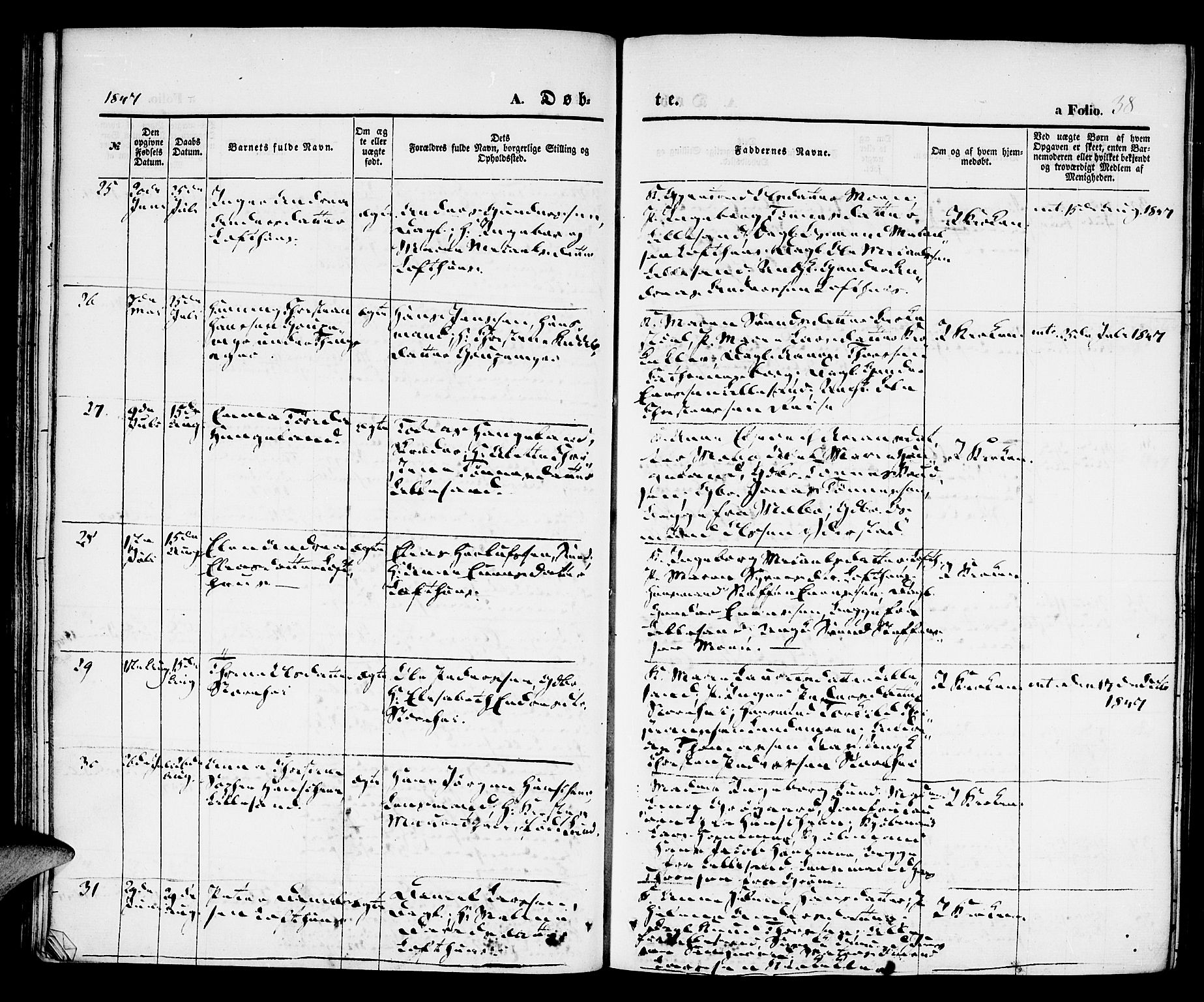 Vestre Moland sokneprestkontor, AV/SAK-1111-0046/F/Fa/Fab/L0005: Parish register (official) no. A 5, 1841-1849, p. 38