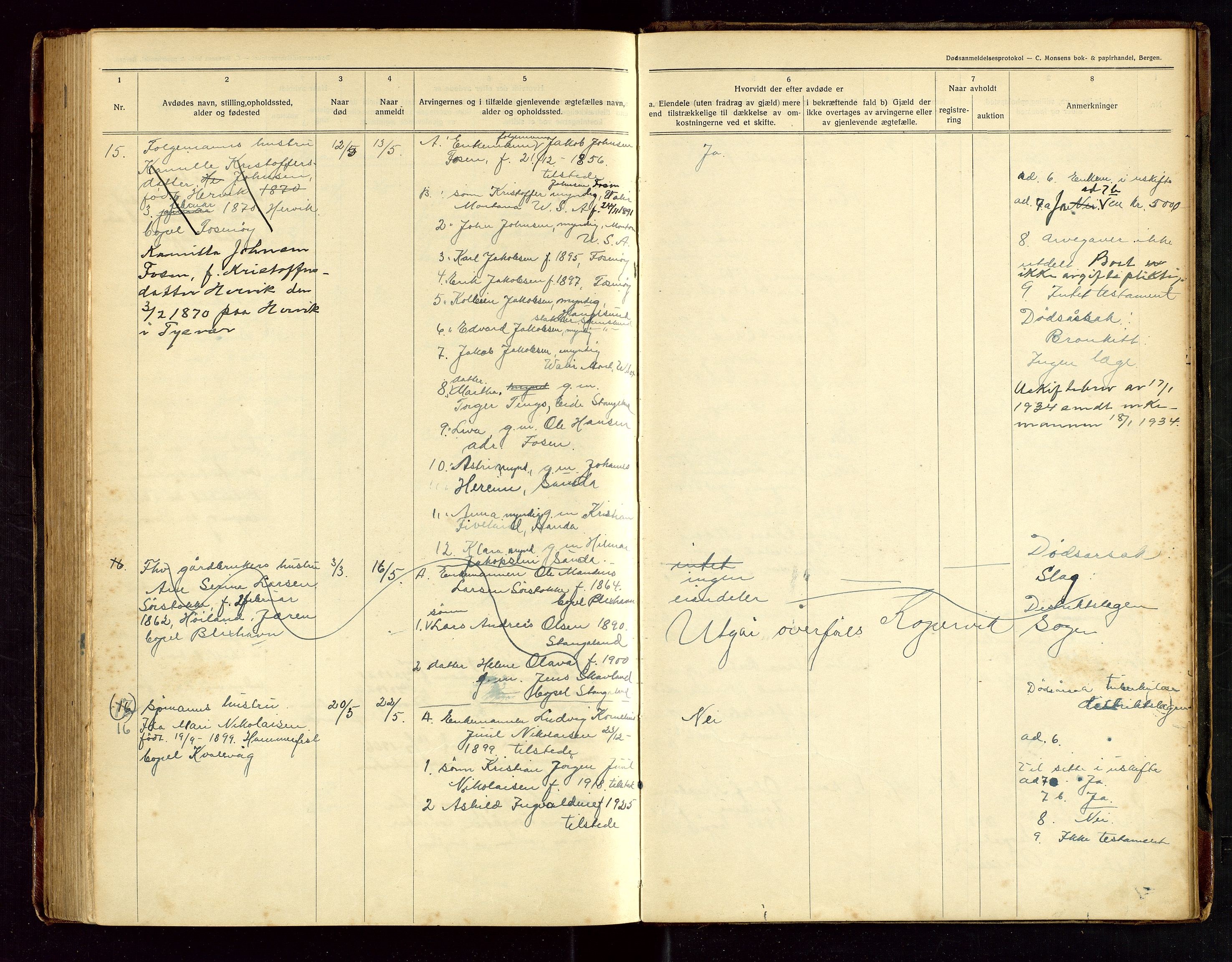 Avaldsnes lensmannskontor, AV/SAST-A-100286/Gga/L0003: "Dødsanmeldelsesprotokol", 1921-1935