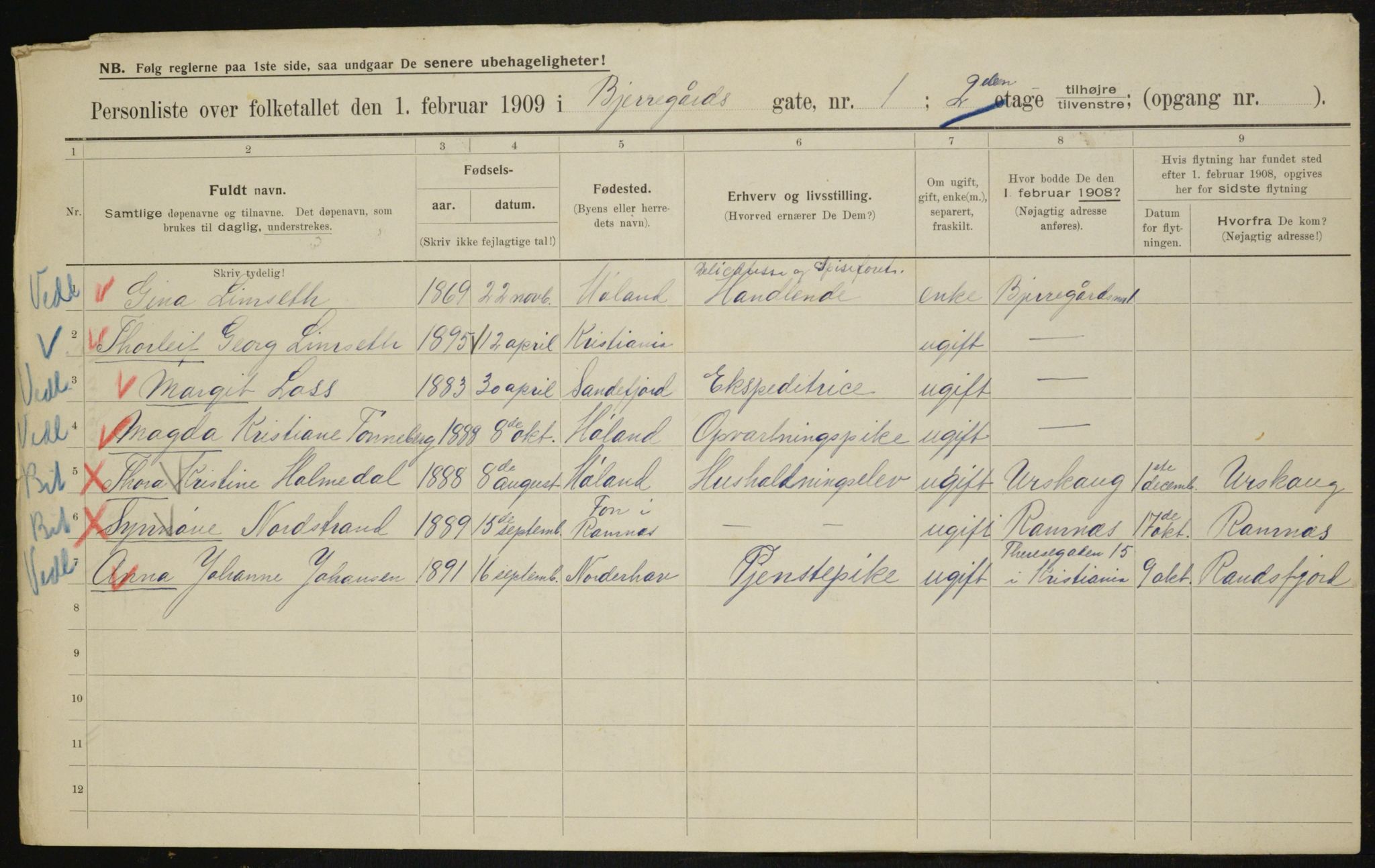 OBA, Municipal Census 1909 for Kristiania, 1909, p. 5119