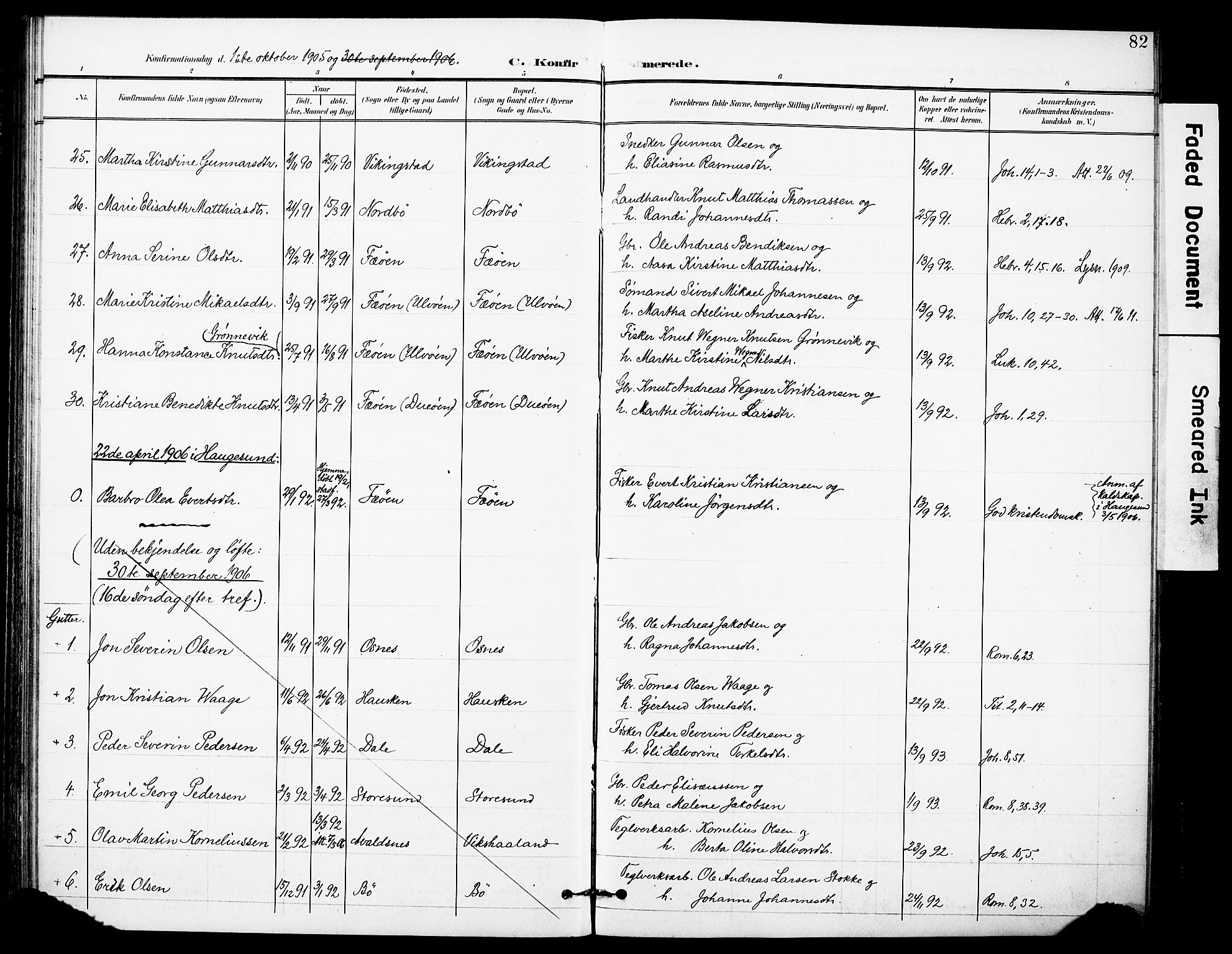 Torvastad sokneprestkontor, SAST/A -101857/H/Ha/Haa/L0017: Parish register (official) no. A 16, 1899-1911, p. 82