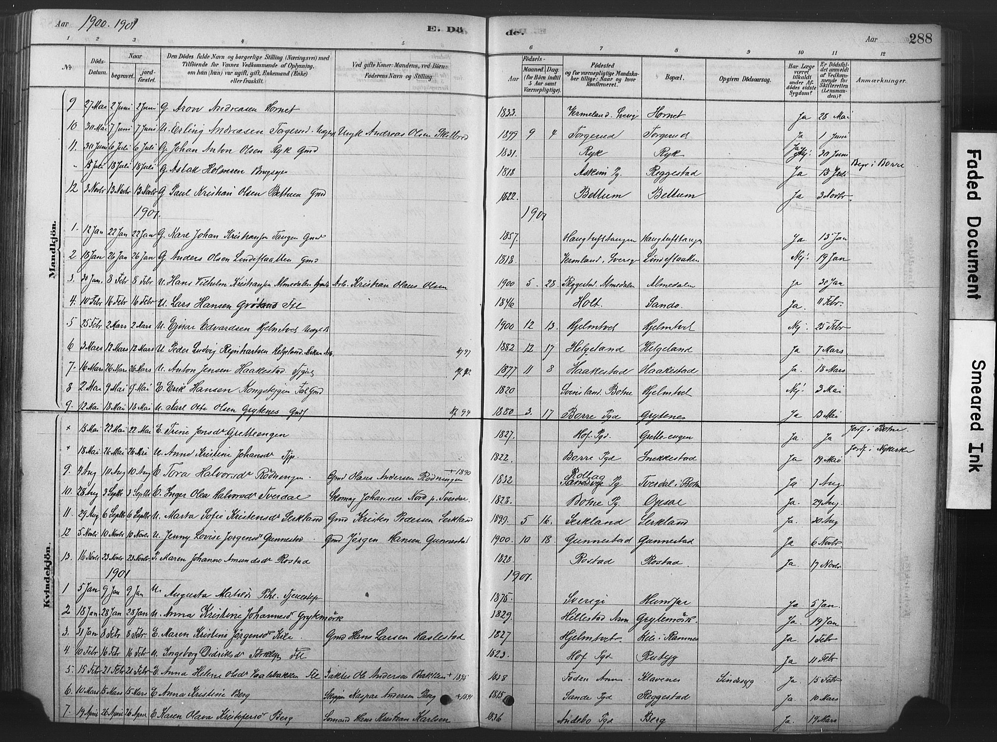 Våle kirkebøker, SAKO/A-334/F/Fa/L0011: Parish register (official) no. I 11, 1878-1906, p. 288