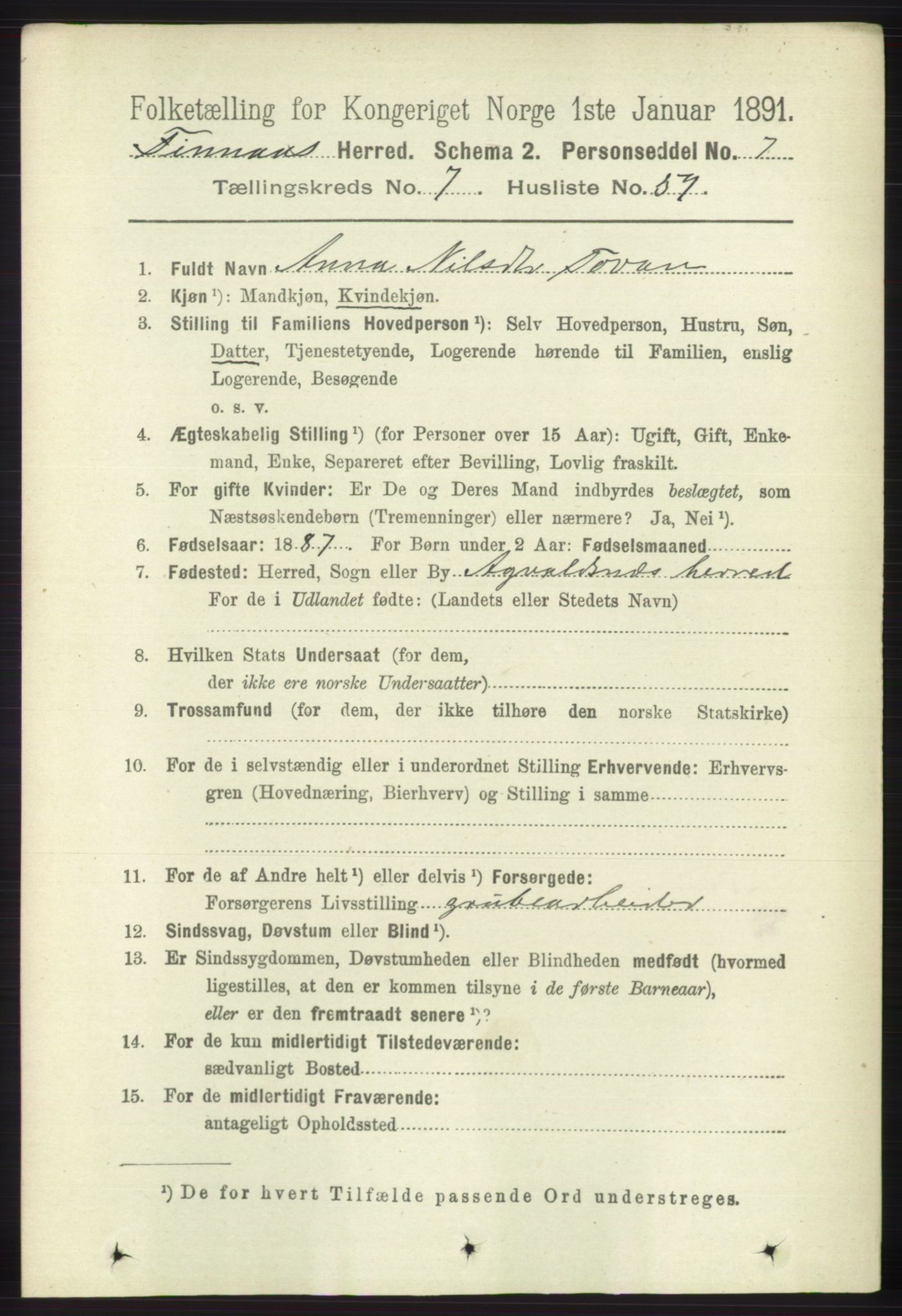 RA, 1891 census for 1218 Finnås, 1891, p. 3024