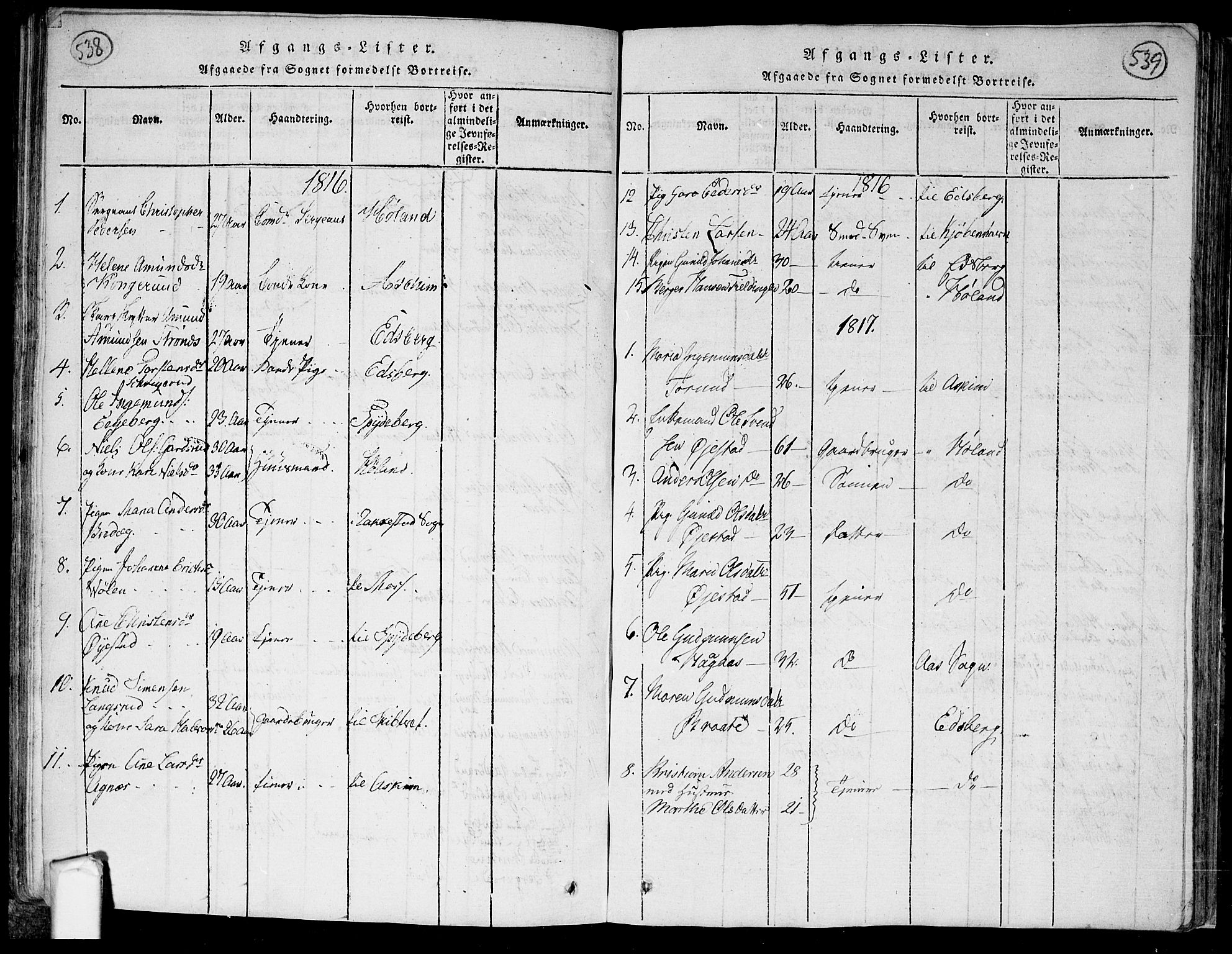 Trøgstad prestekontor Kirkebøker, SAO/A-10925/F/Fa/L0006: Parish register (official) no. I 6, 1815-1844, p. 538-539