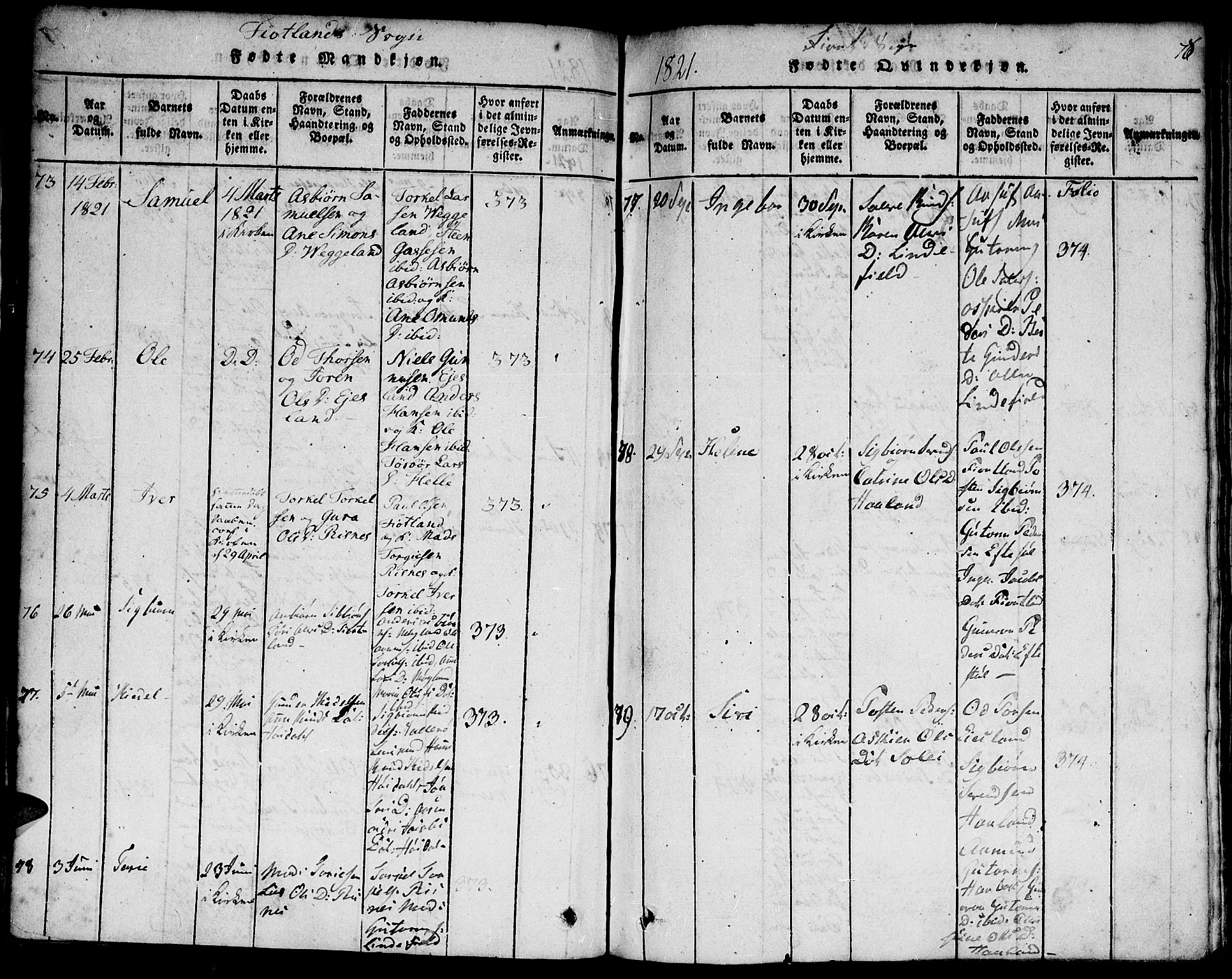 Hægebostad sokneprestkontor, AV/SAK-1111-0024/F/Fa/Faa/L0002: Parish register (official) no. A 2 /3, 1816-1825, p. 78