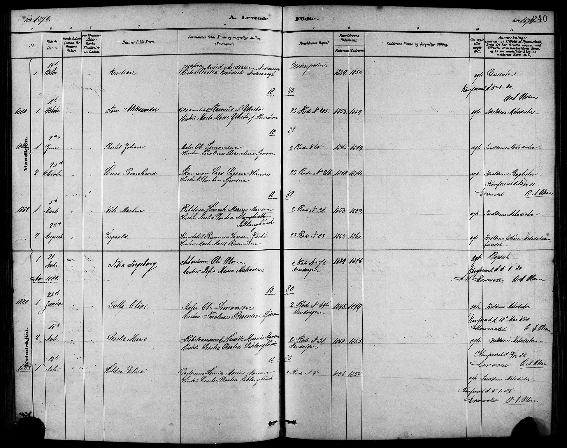 Sandviken Sokneprestembete, SAB/A-77601/H/Hb/L0001: Parish register (copy) no. A 2, 1879-1892, p. 240