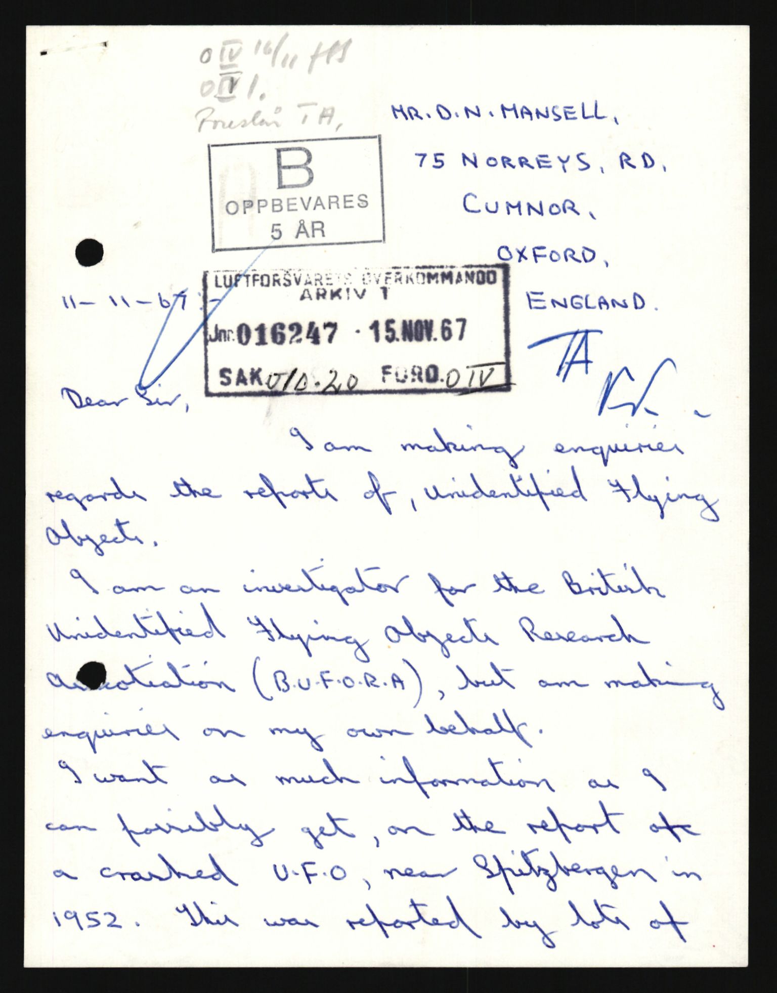 Forsvaret, Luftforsvarets overkommando/Luftforsvarsstaben, AV/RA-RAFA-2246/1/D/Da/L0124/0001: -- / UFO OVER NORSK TERRITORIUM, 1954-1970, p. 171