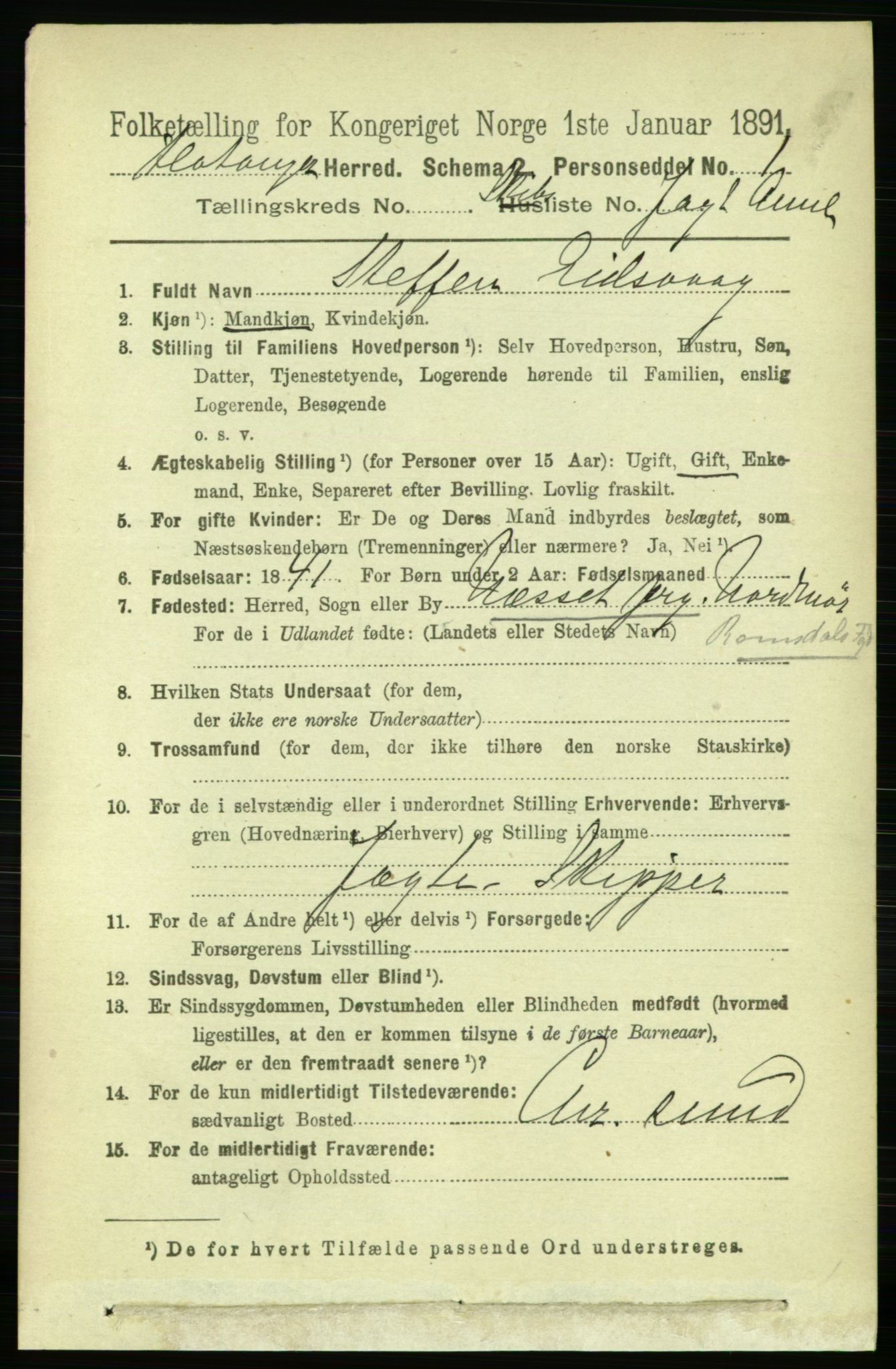 RA, 1891 census for 1749 Flatanger, 1891, p. 2202