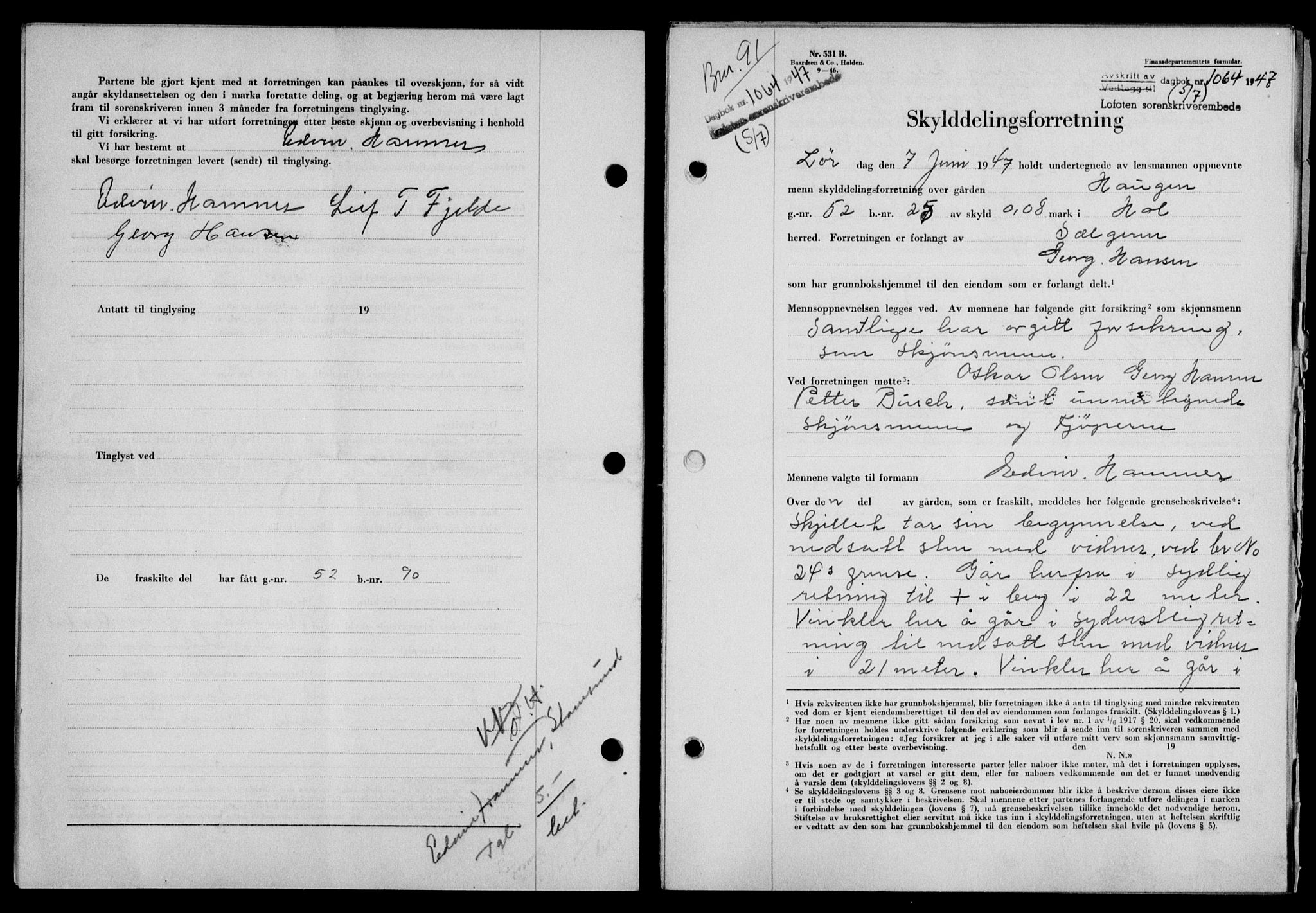 Lofoten sorenskriveri, SAT/A-0017/1/2/2C/L0016a: Mortgage book no. 16a, 1947-1947, Diary no: : 1064/1947