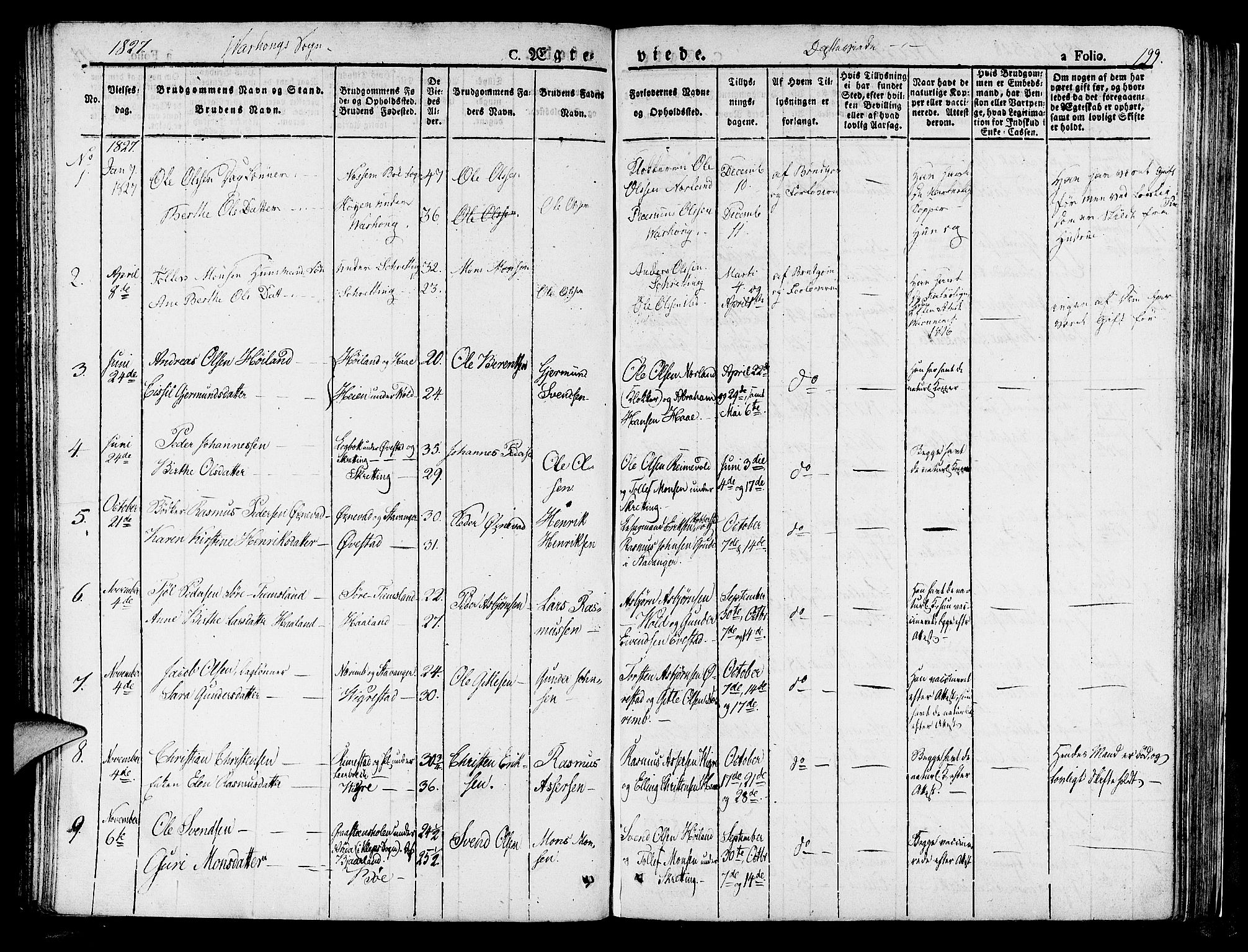 Hå sokneprestkontor, SAST/A-101801/001/30BA/L0004: Parish register (official) no. A 4.1 /2, 1826-1841, p. 199