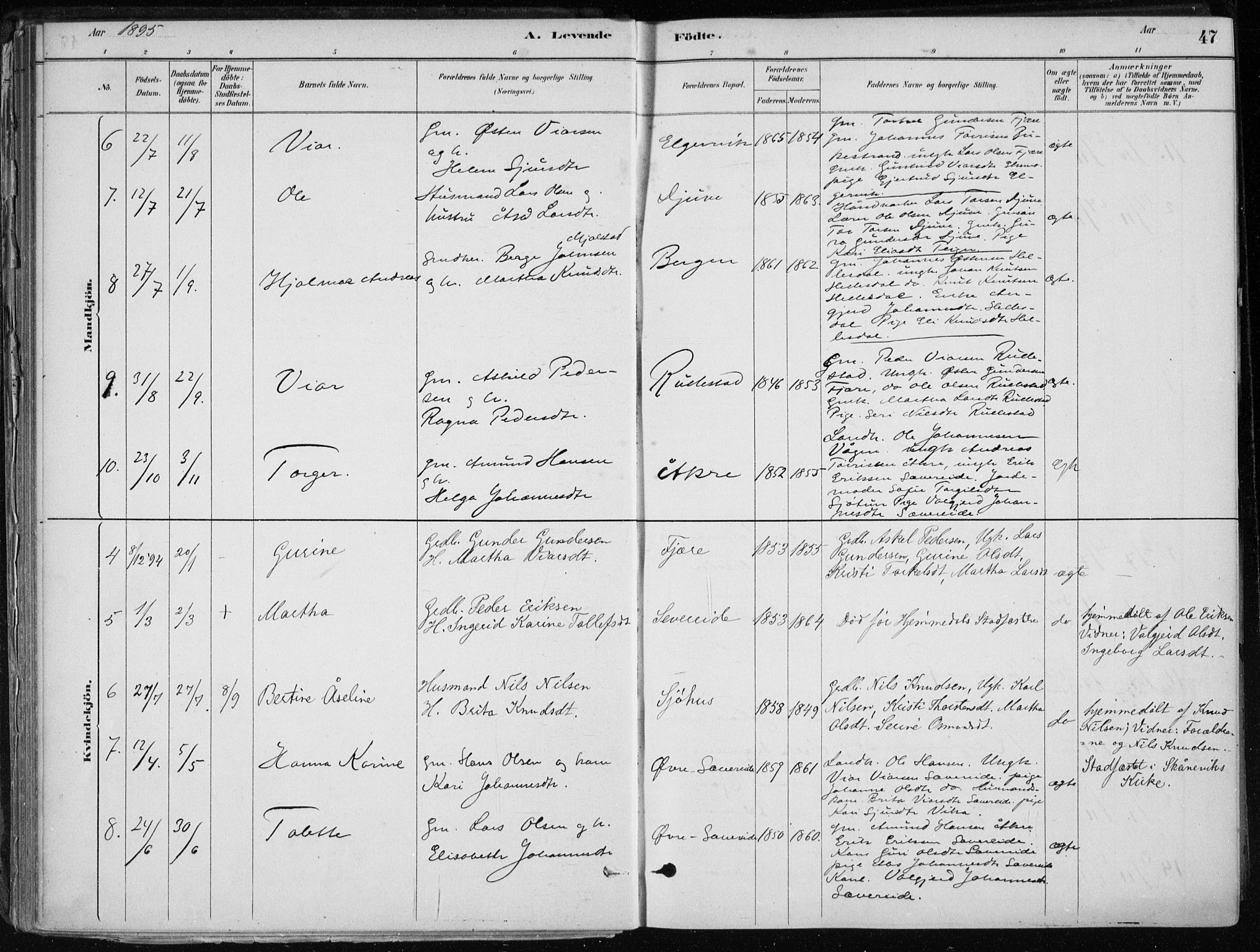 Skånevik sokneprestembete, AV/SAB-A-77801/H/Haa: Parish register (official) no. E  1, 1879-1901, p. 47