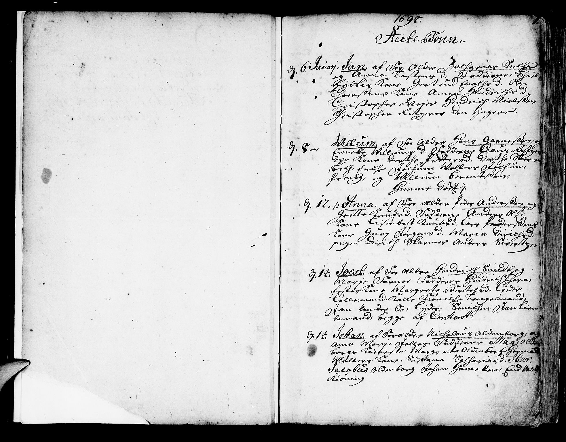 Korskirken sokneprestembete, SAB/A-76101/H/Haa/L0003: Parish register (official) no. A 3, 1698-1719, p. 0-1