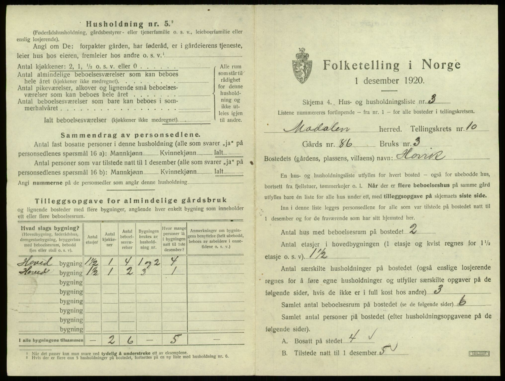 SAB, 1920 census for Modalen, 1920, p. 252