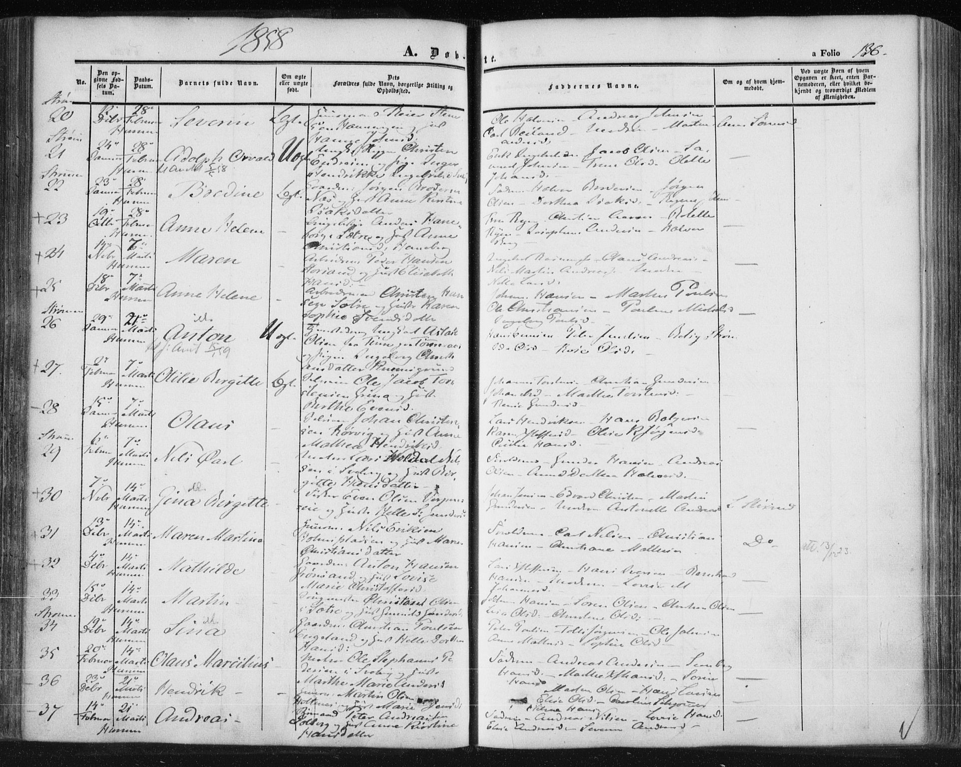 Hurum kirkebøker, SAKO/A-229/F/Fa/L0011: Parish register (official) no. 11, 1847-1860, p. 136