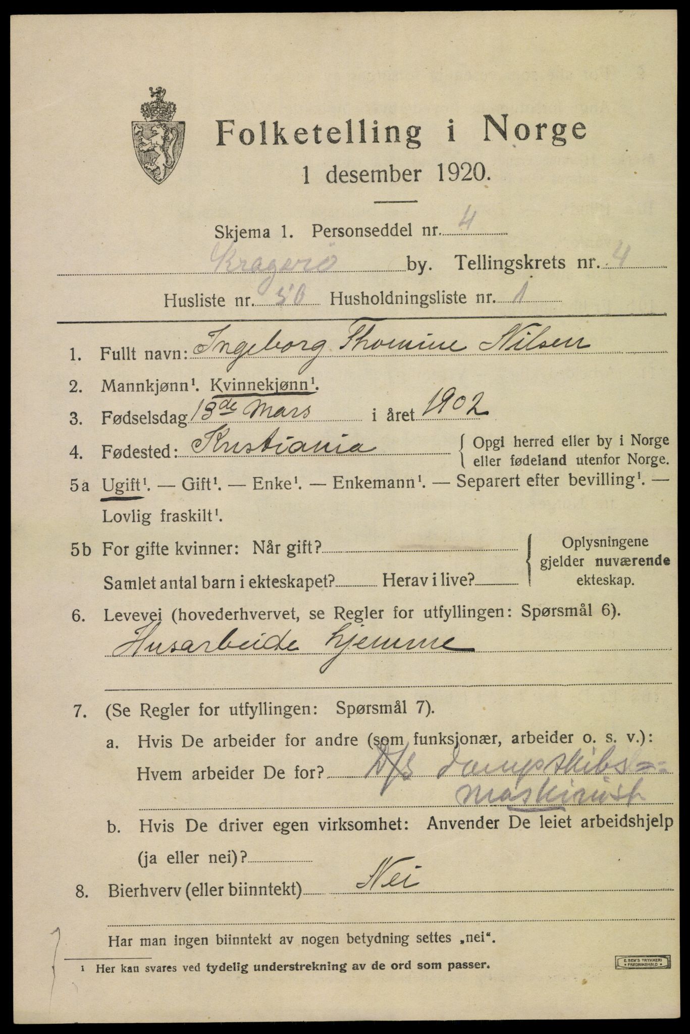 SAKO, 1920 census for Kragerø, 1920, p. 8213