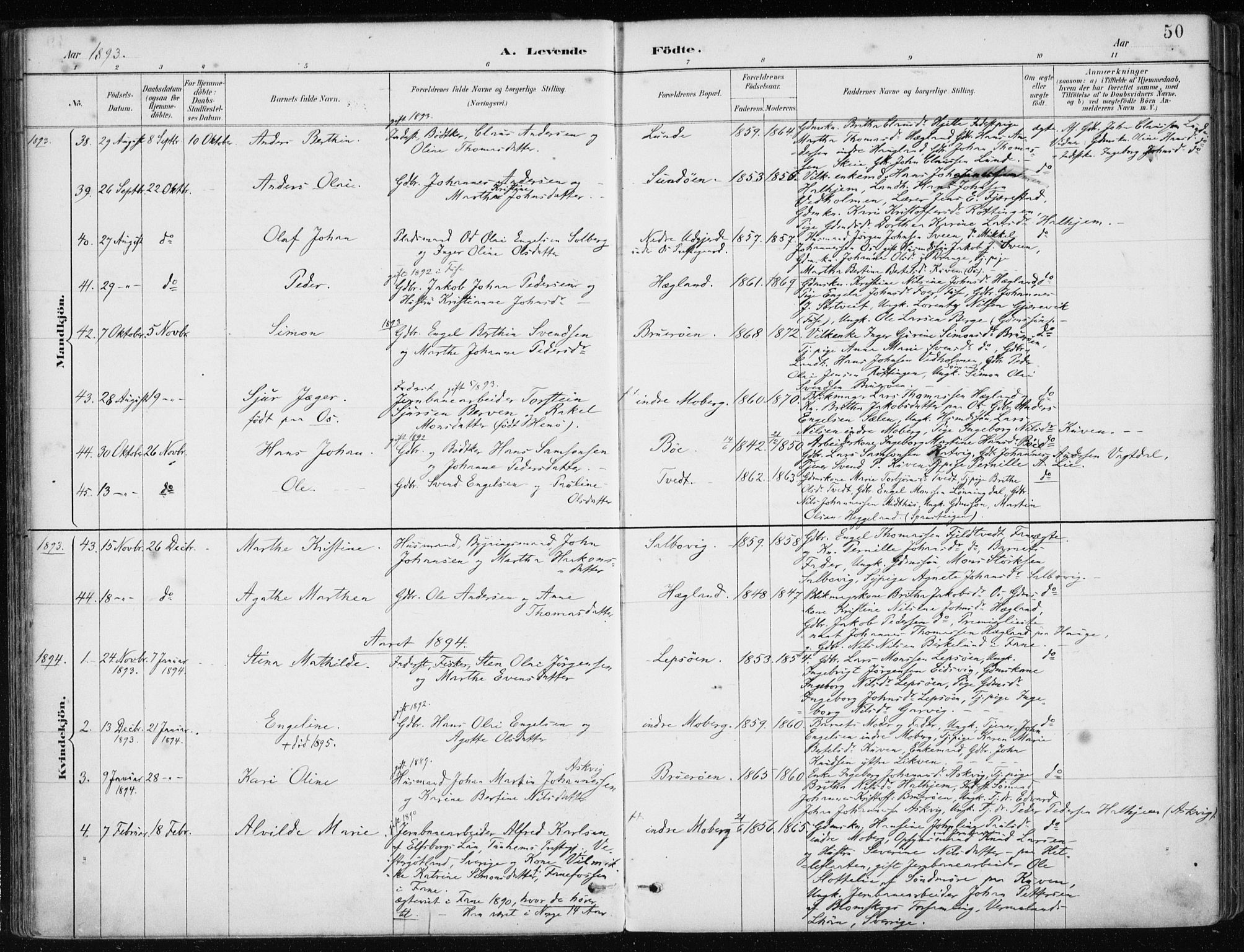 Os sokneprestembete, SAB/A-99929: Parish register (official) no. B 1, 1885-1902, p. 50